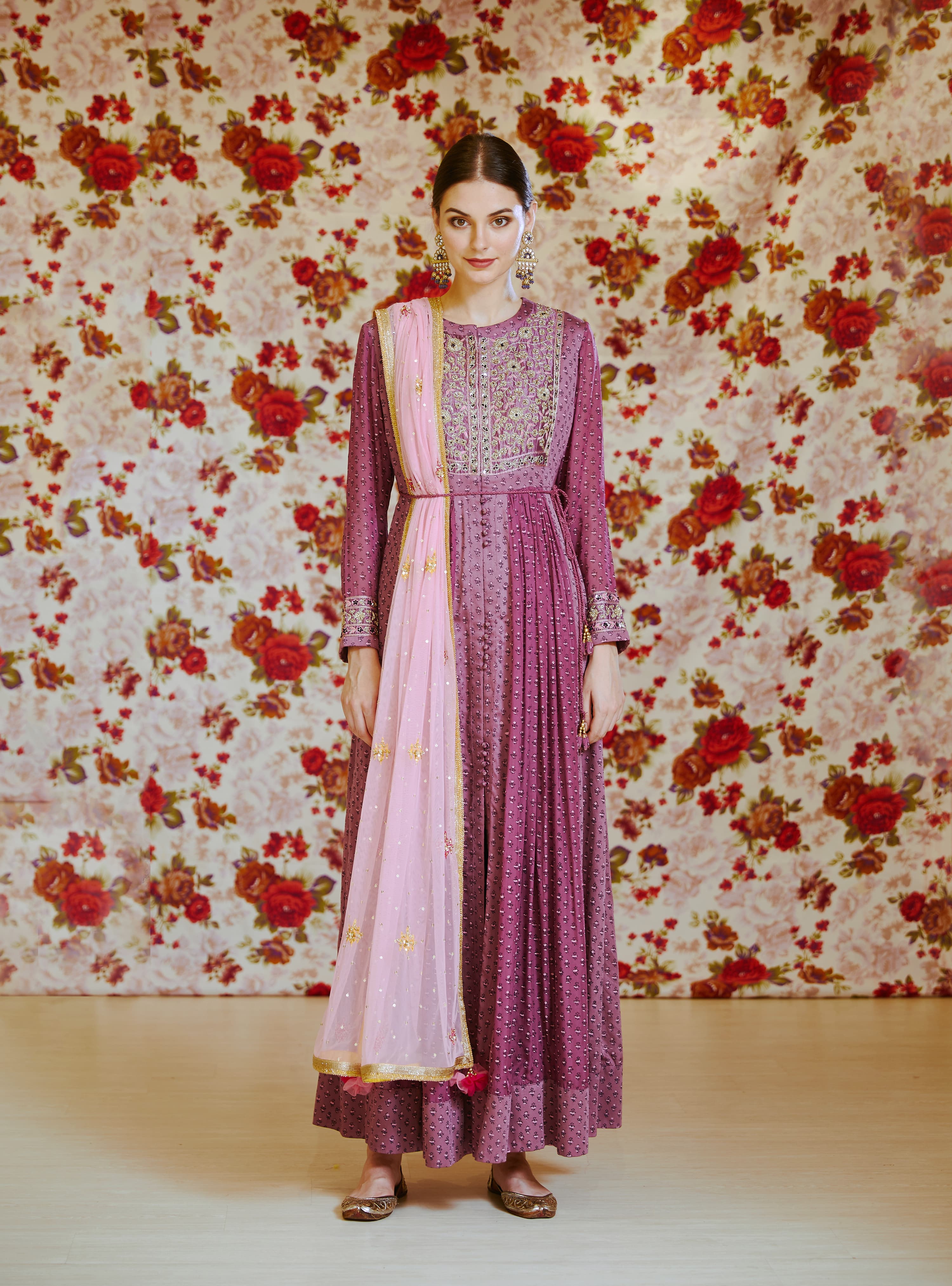 Light Mauve Anarkali Set.