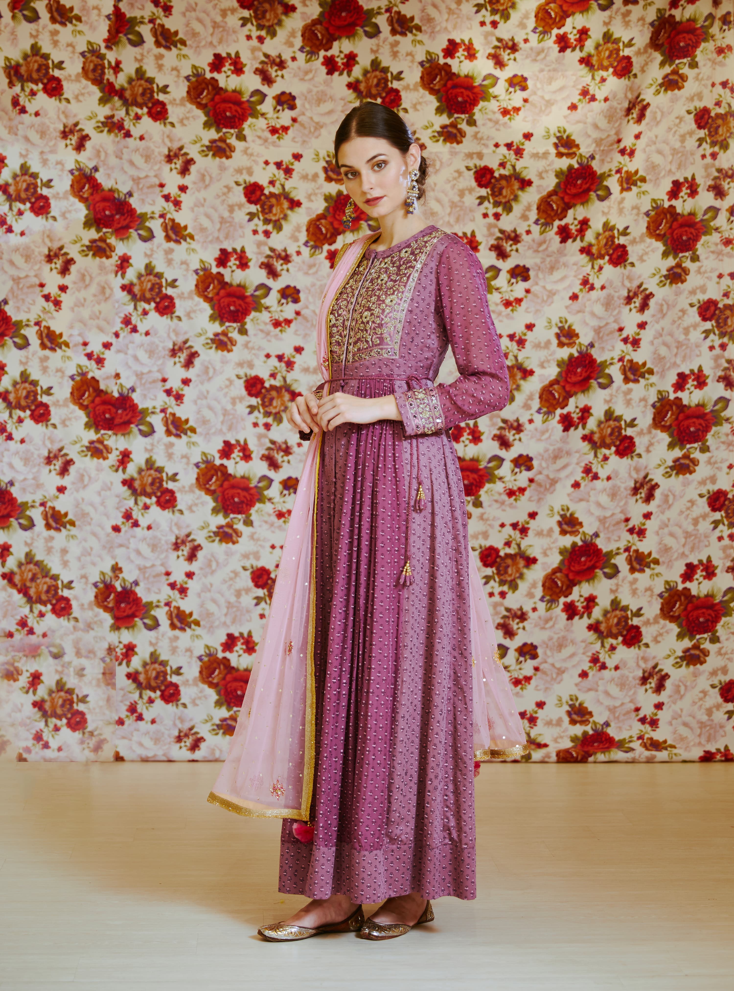 Light Mauve Anarkali Set.