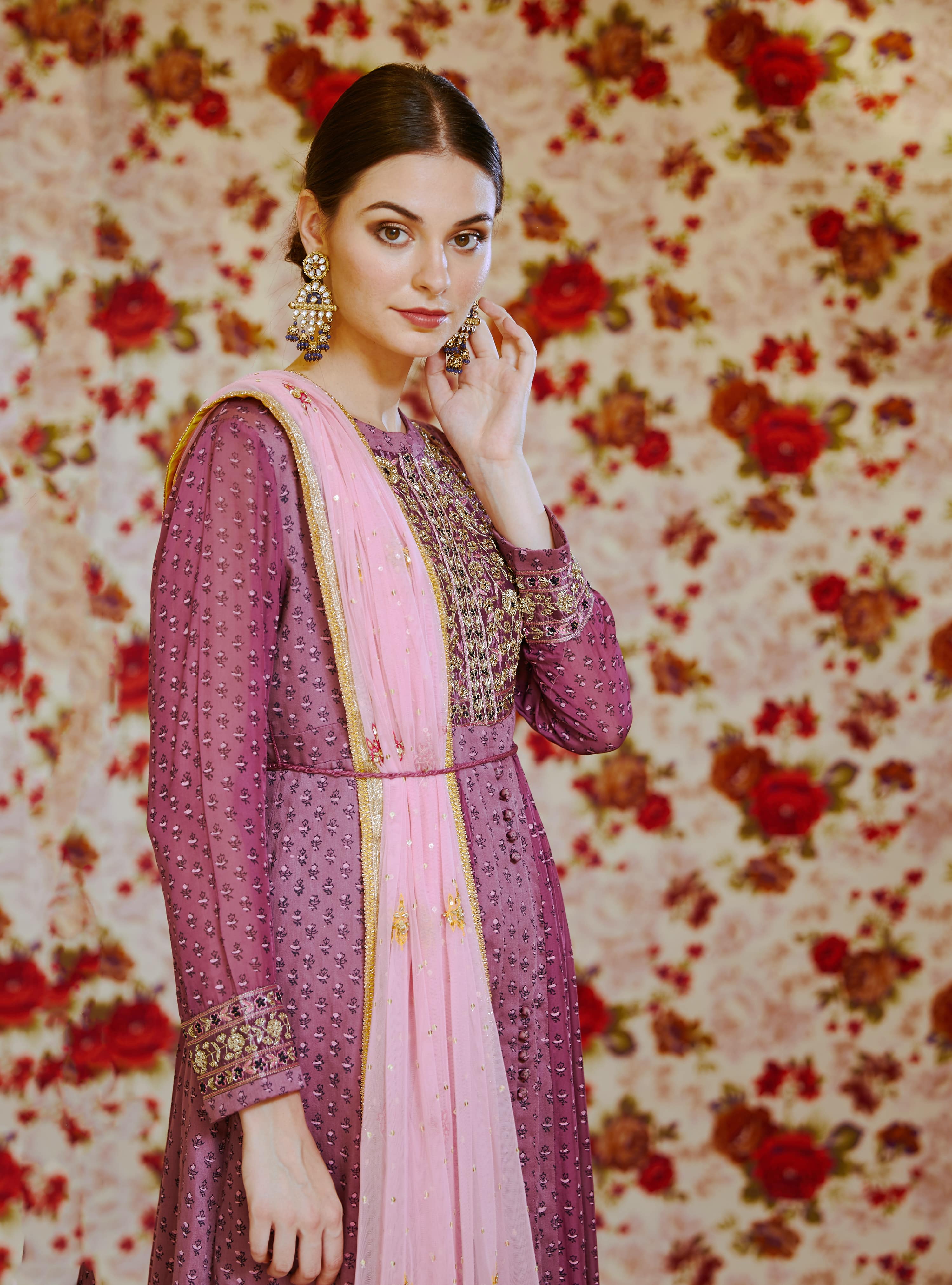 Light Mauve Anarkali Set.