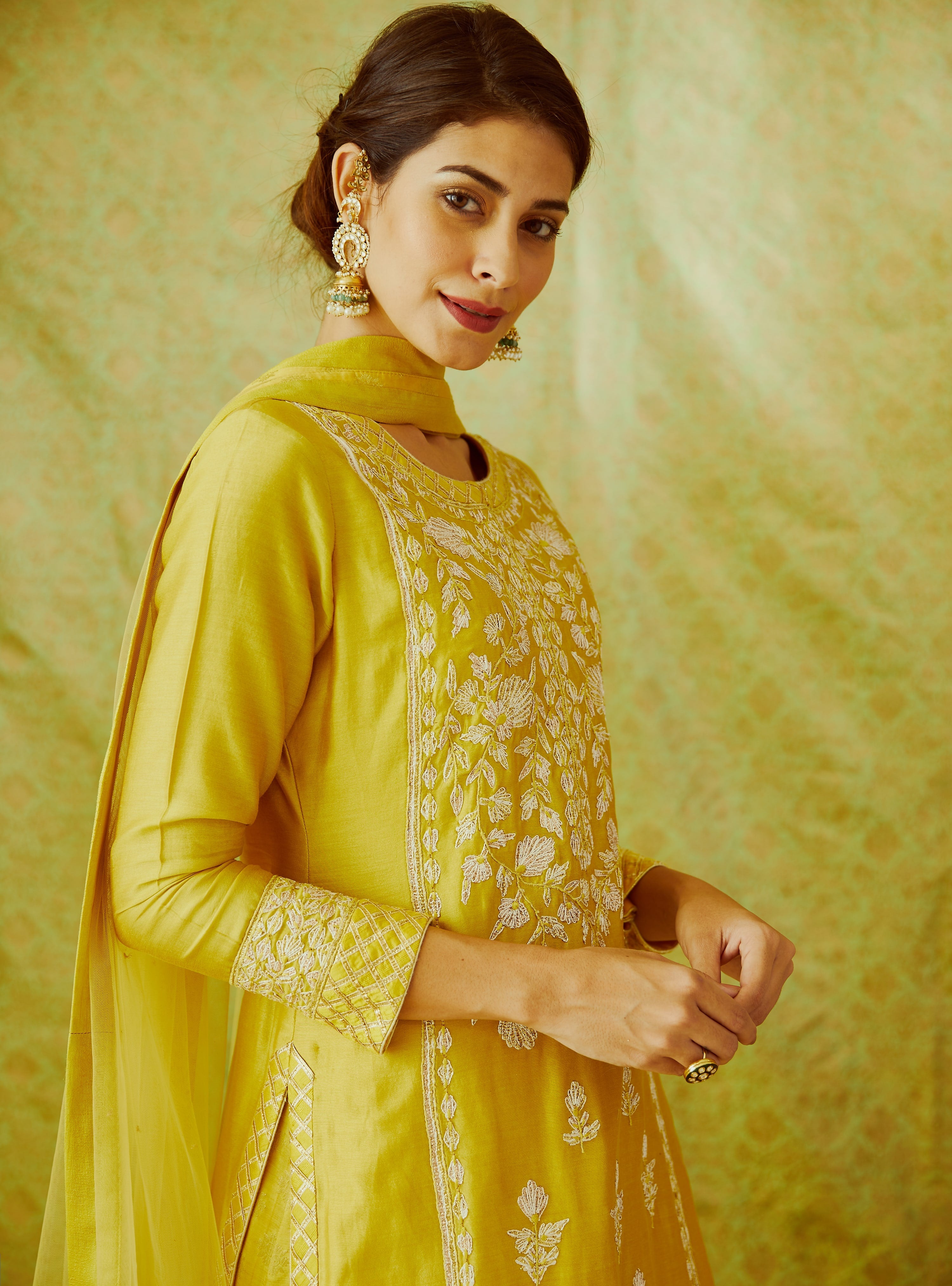 Mustard Yellow Kurta & Skirt Set.