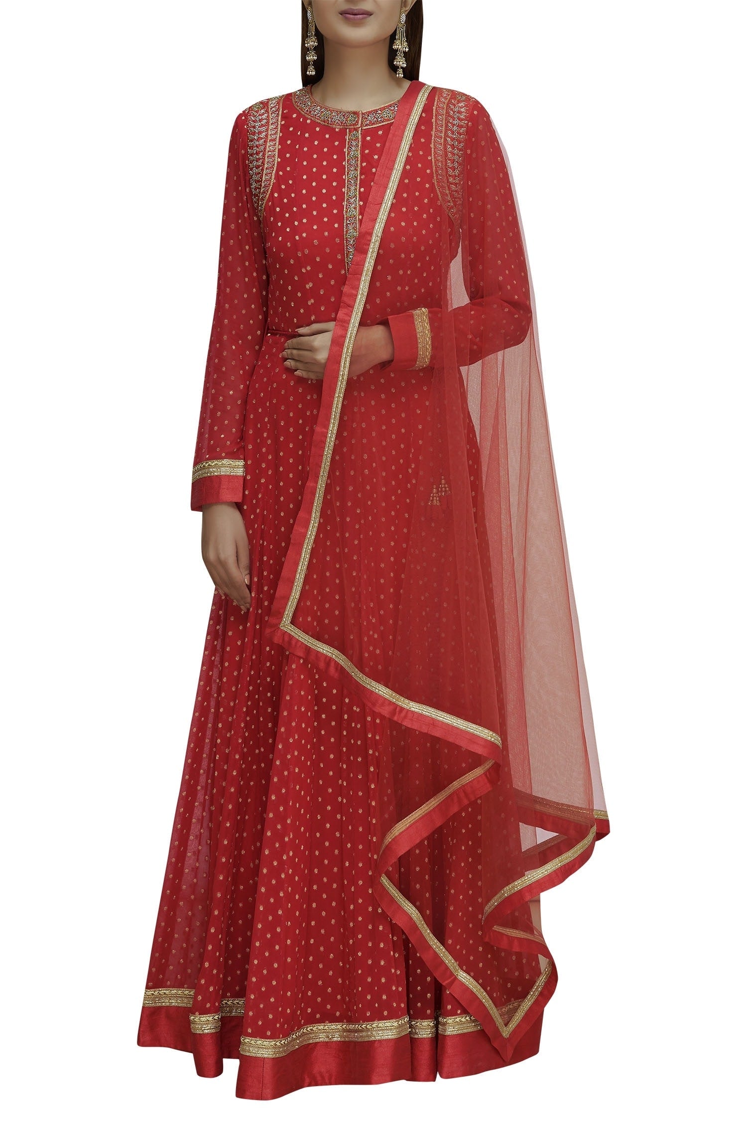 Red Anarkali Set.