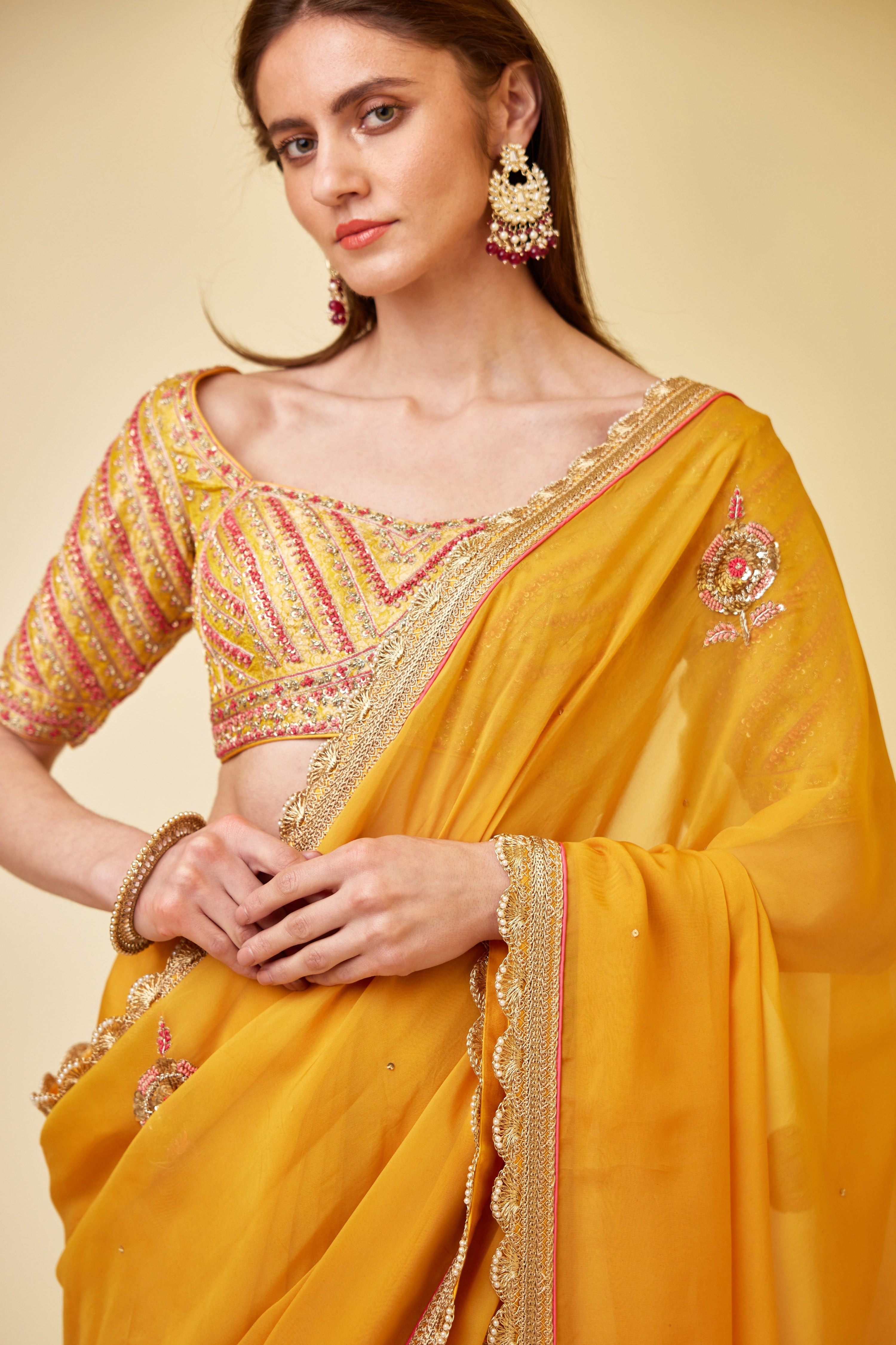 Mango Yellow Saree Set.