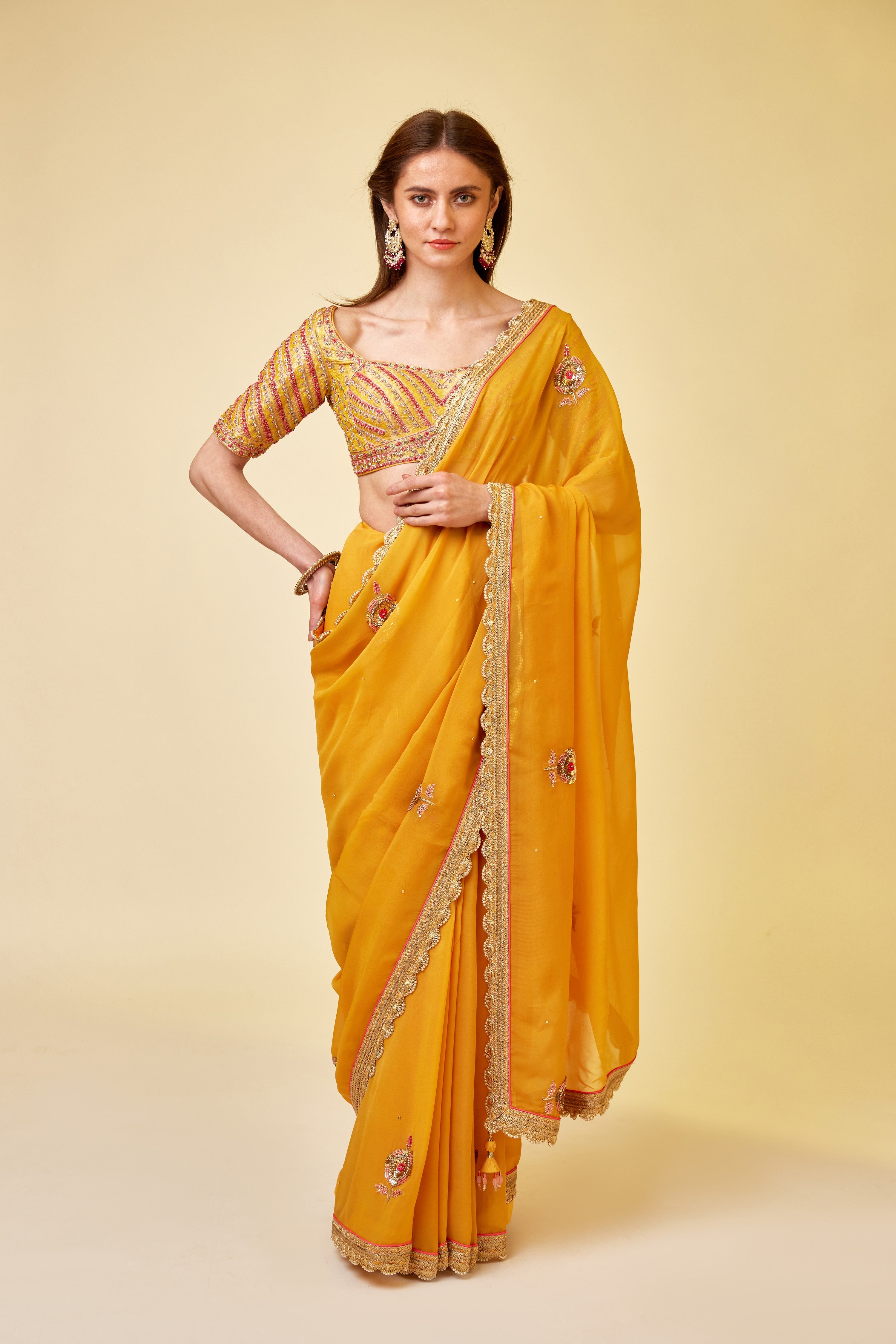 Mango Yellow Saree Set.