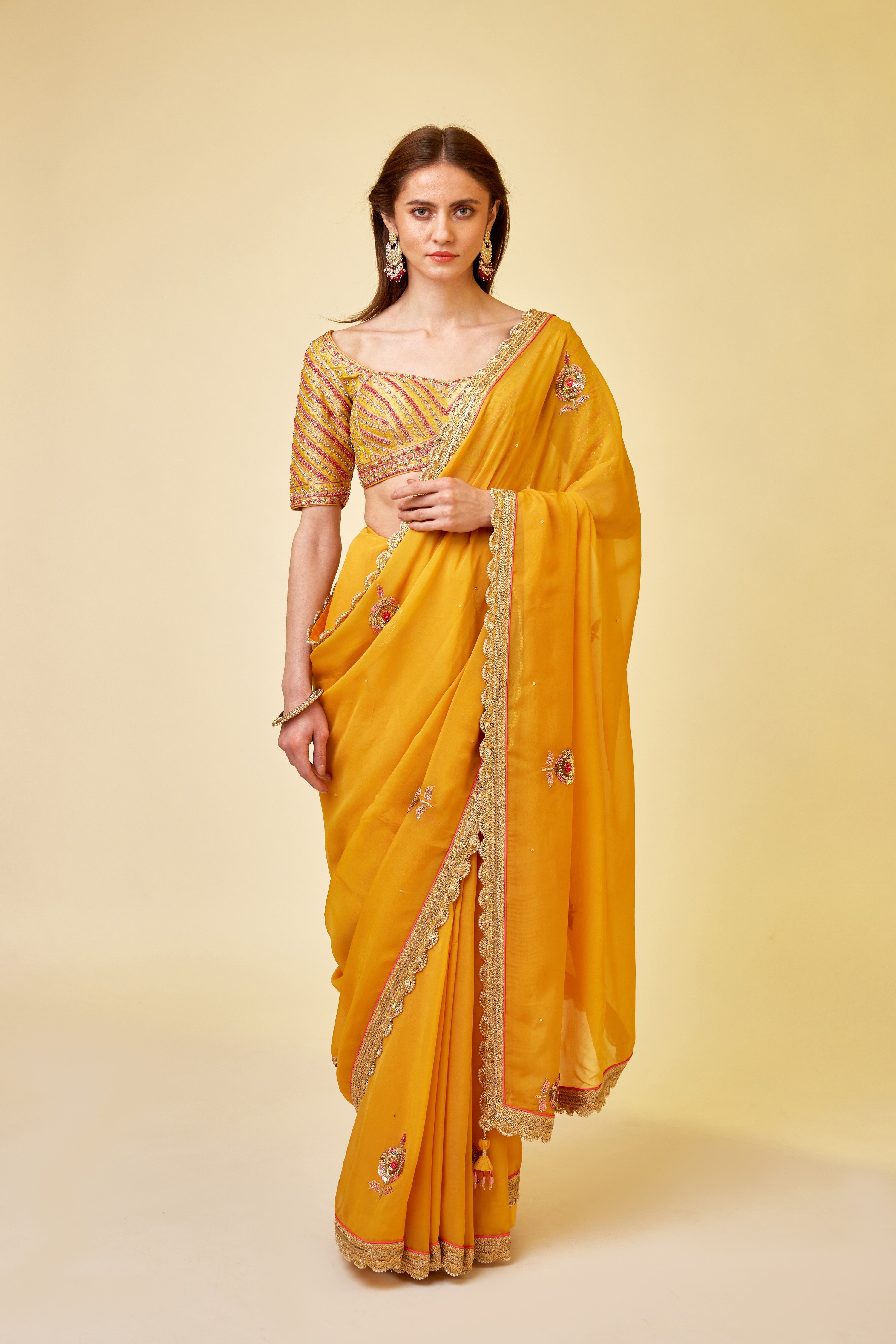 Mango Yellow Saree Set.