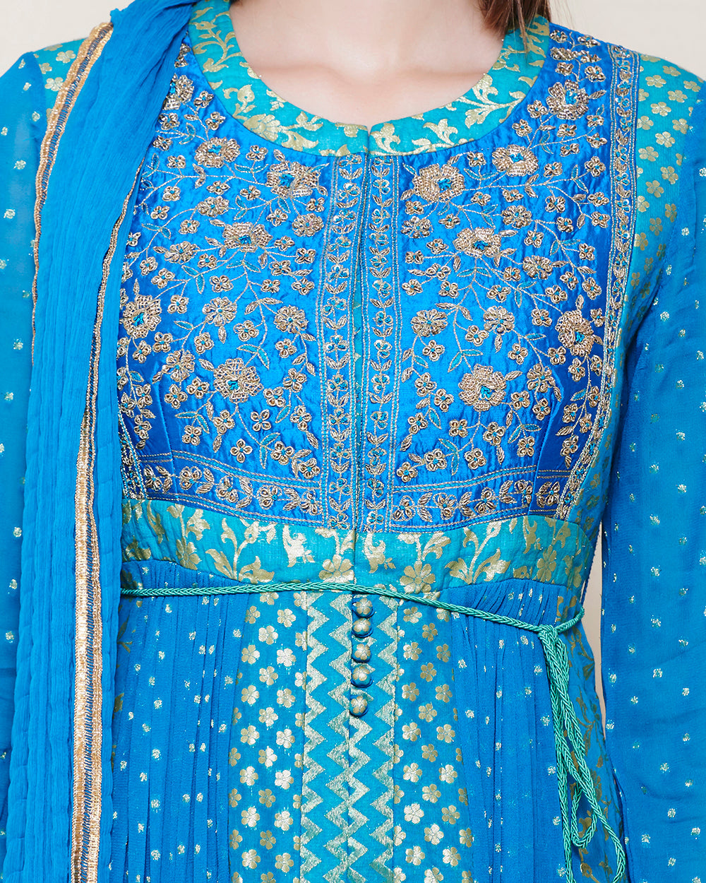 Emerald Blue Kurta/ close view
