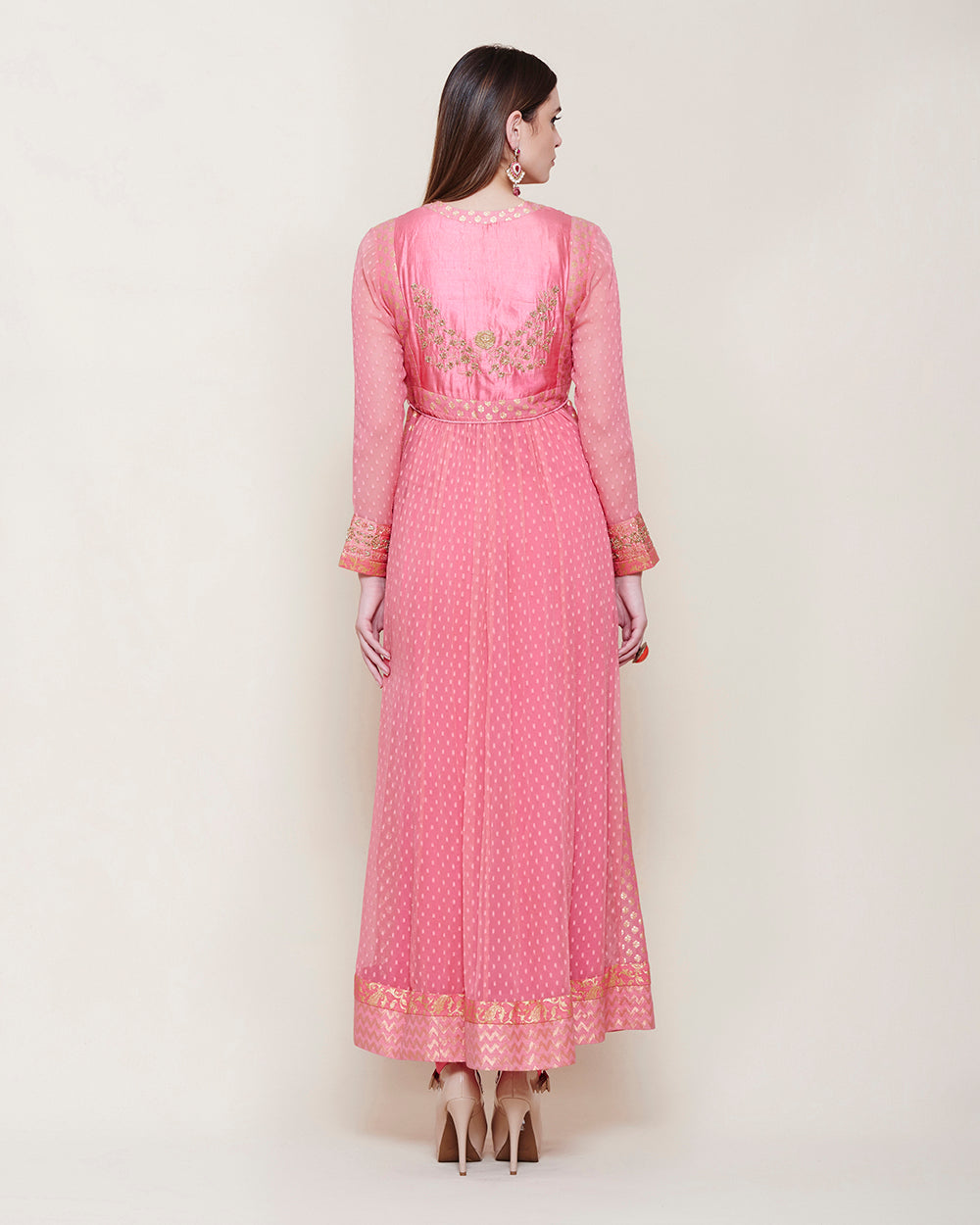 Coral Pink Anarkali Set.