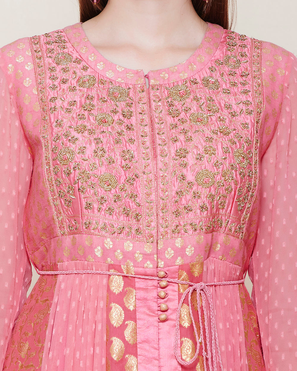 Coral Pink Anarkali Set.