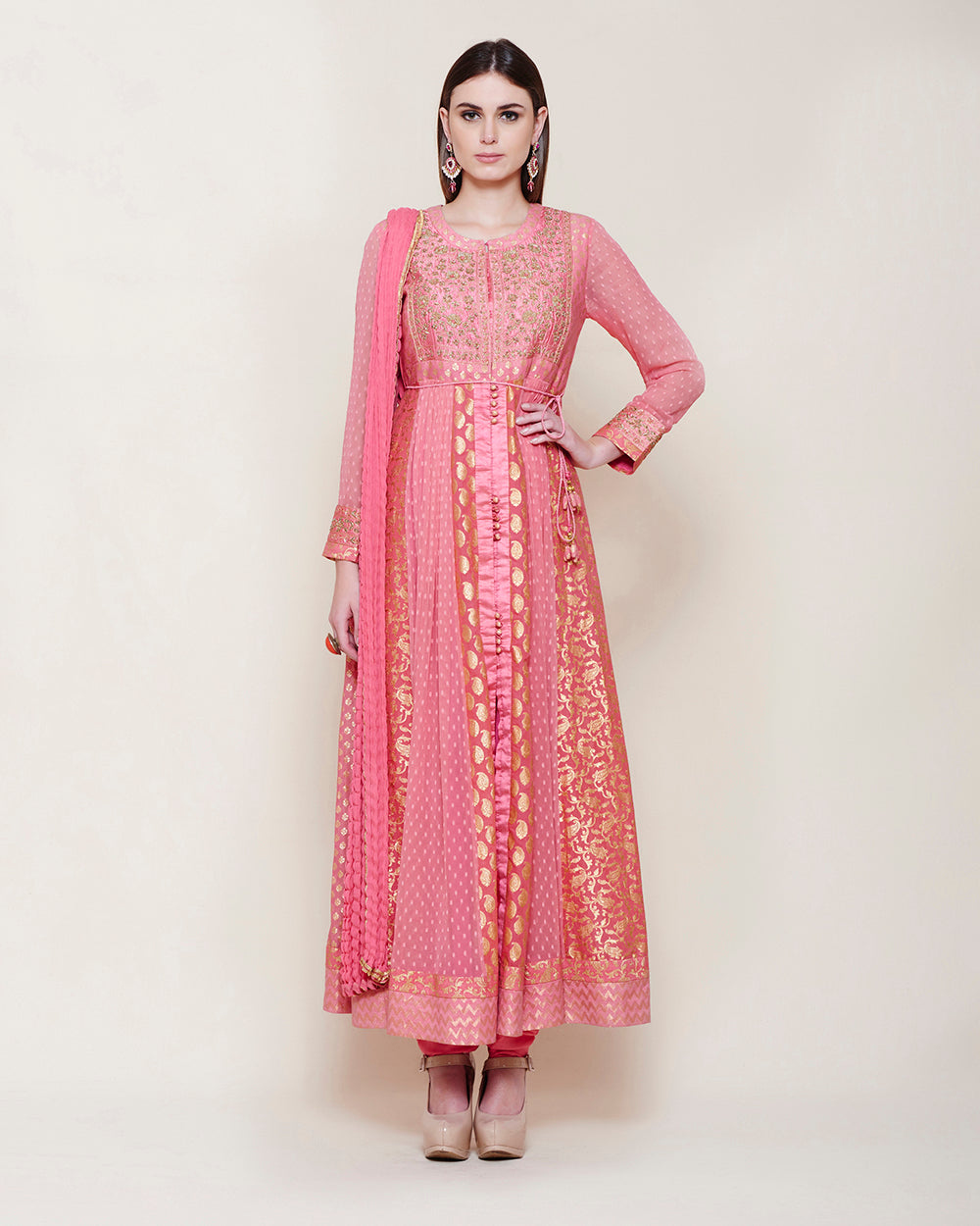 Coral Pink Anarkali Set.