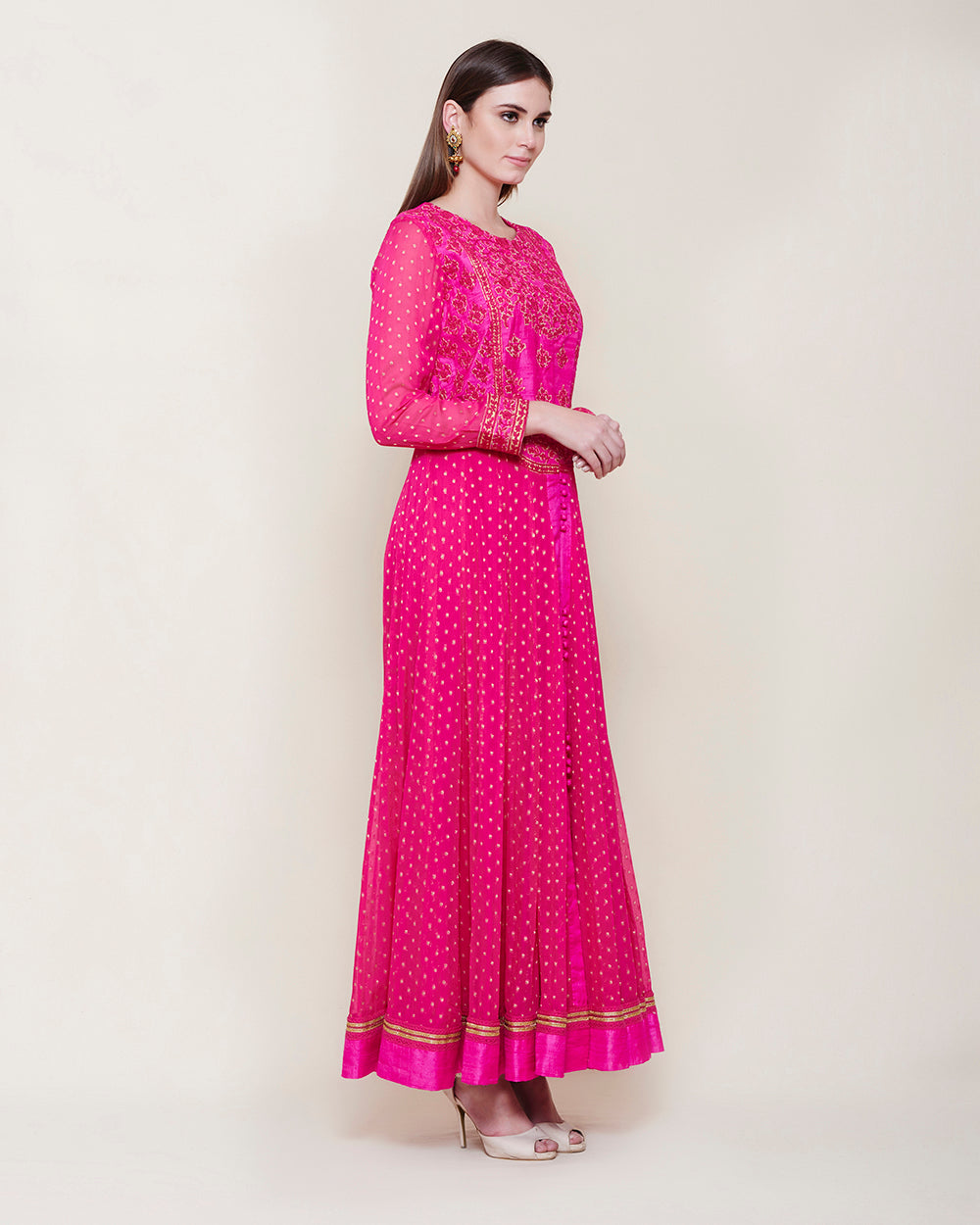 Pink Long Yoke Anarkali Kurta Set- side view