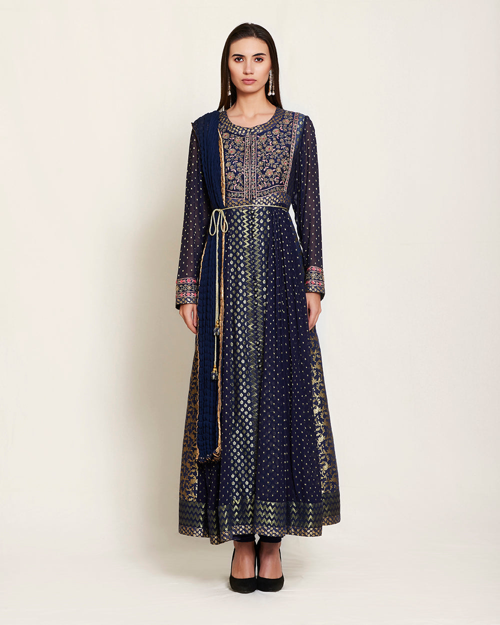 Navy blue anarkali set.
