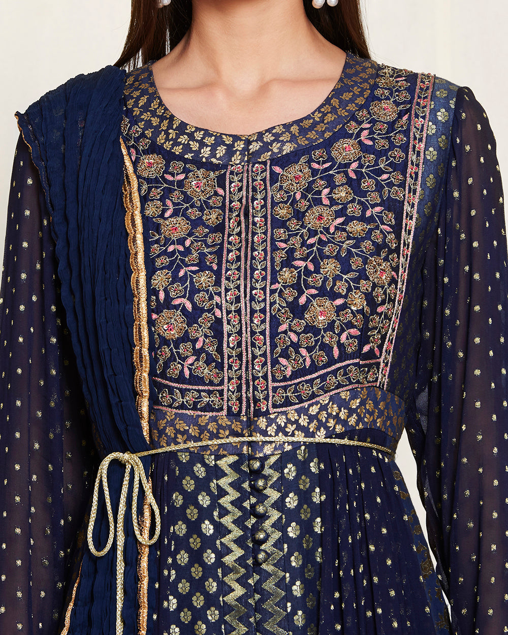 Navy blue anarkali set.