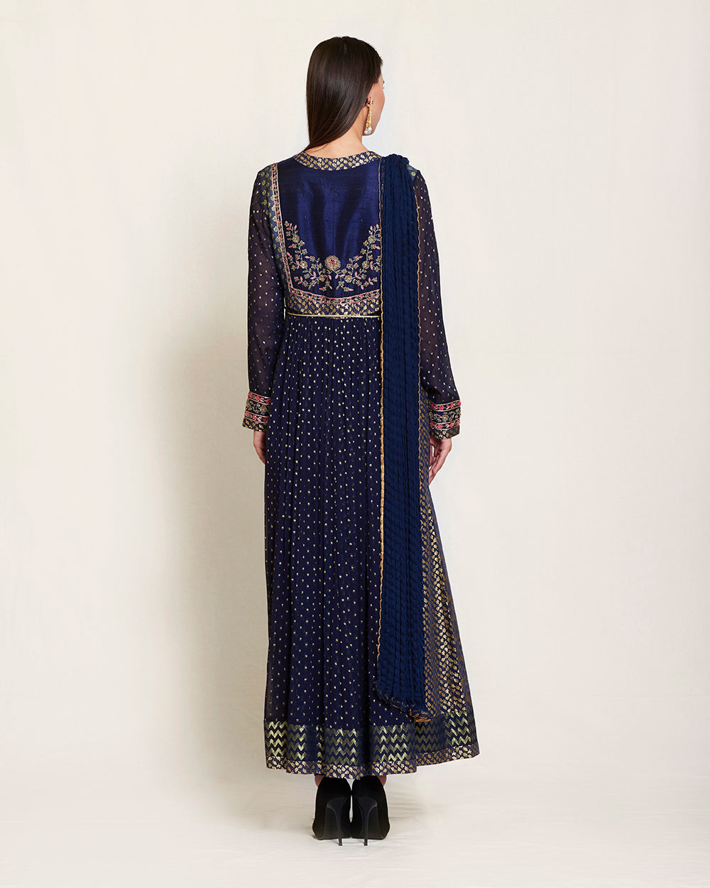 Navy blue anarkali set.