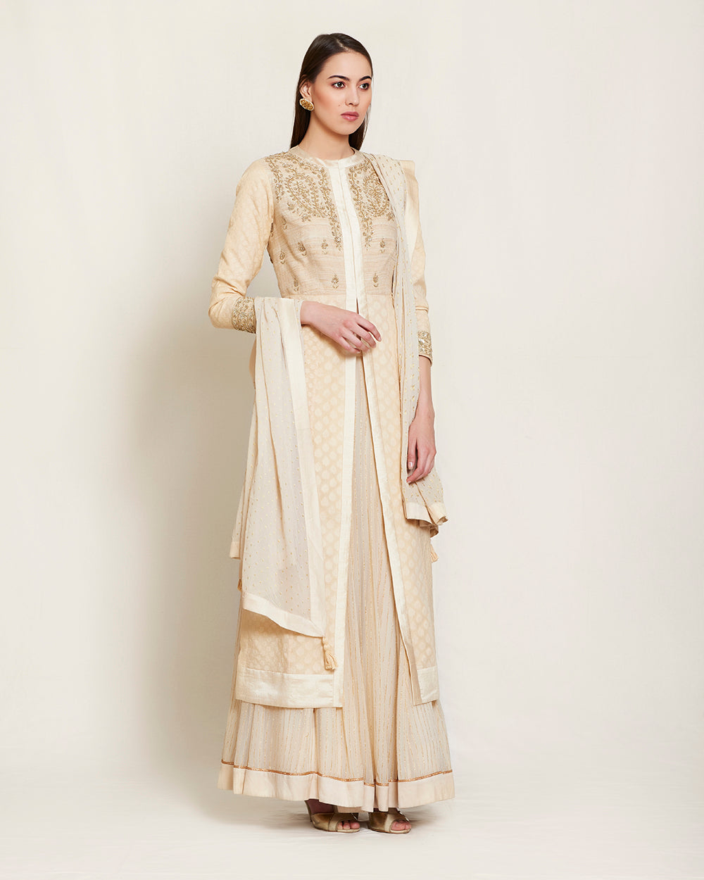 Ivory long kurta skirt set