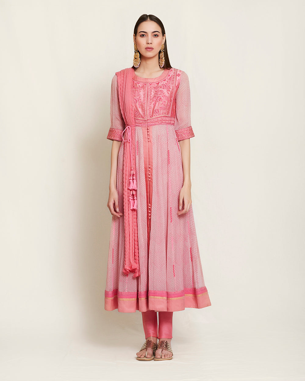 Pink silk kurta set.