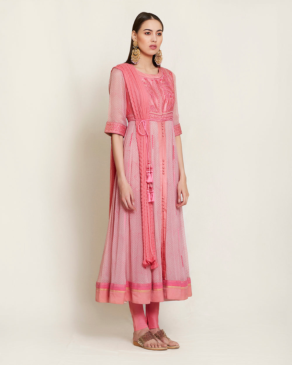 Pink silk kurta set.