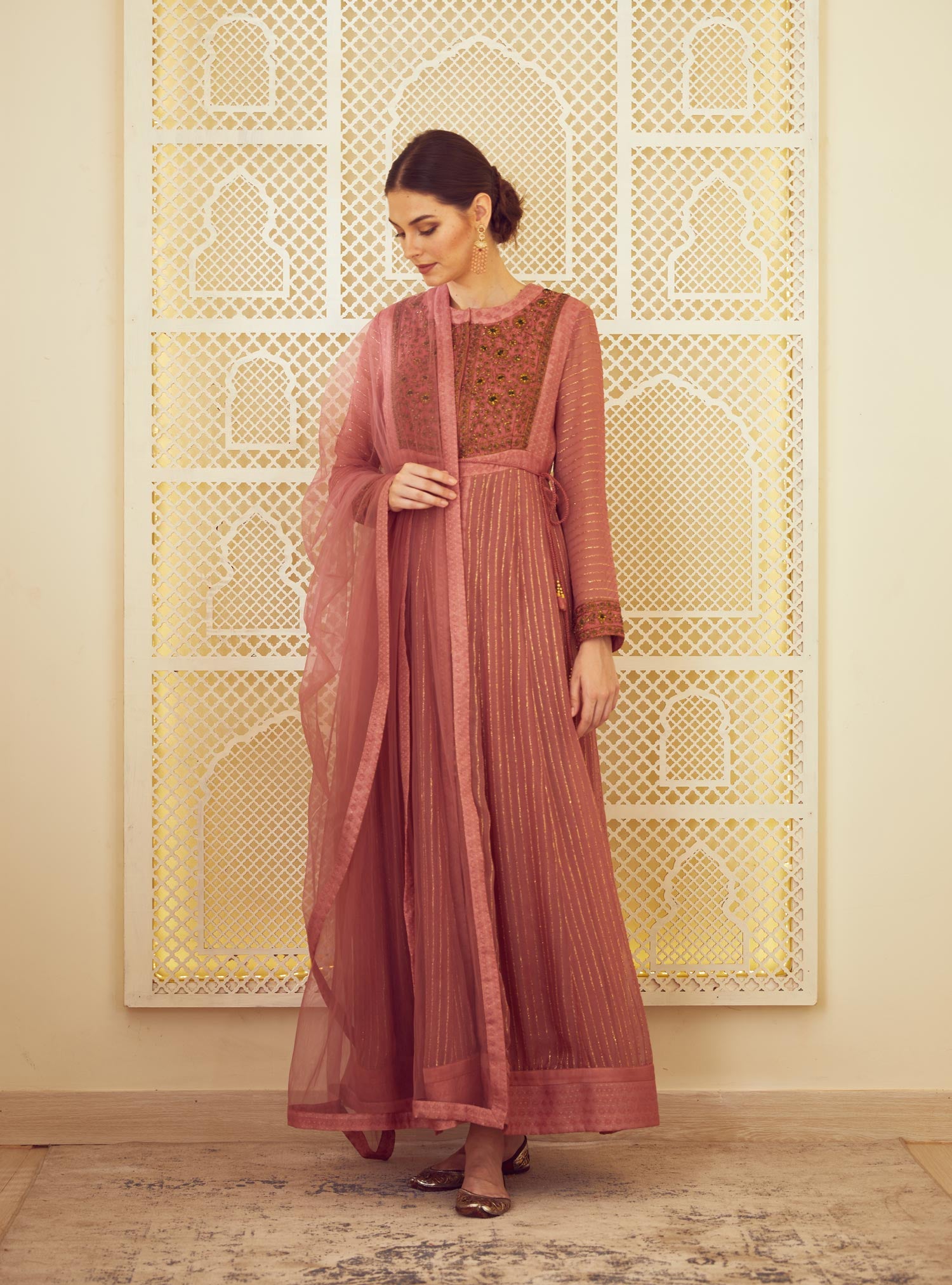 Old Rose Pink Anarkali Set.