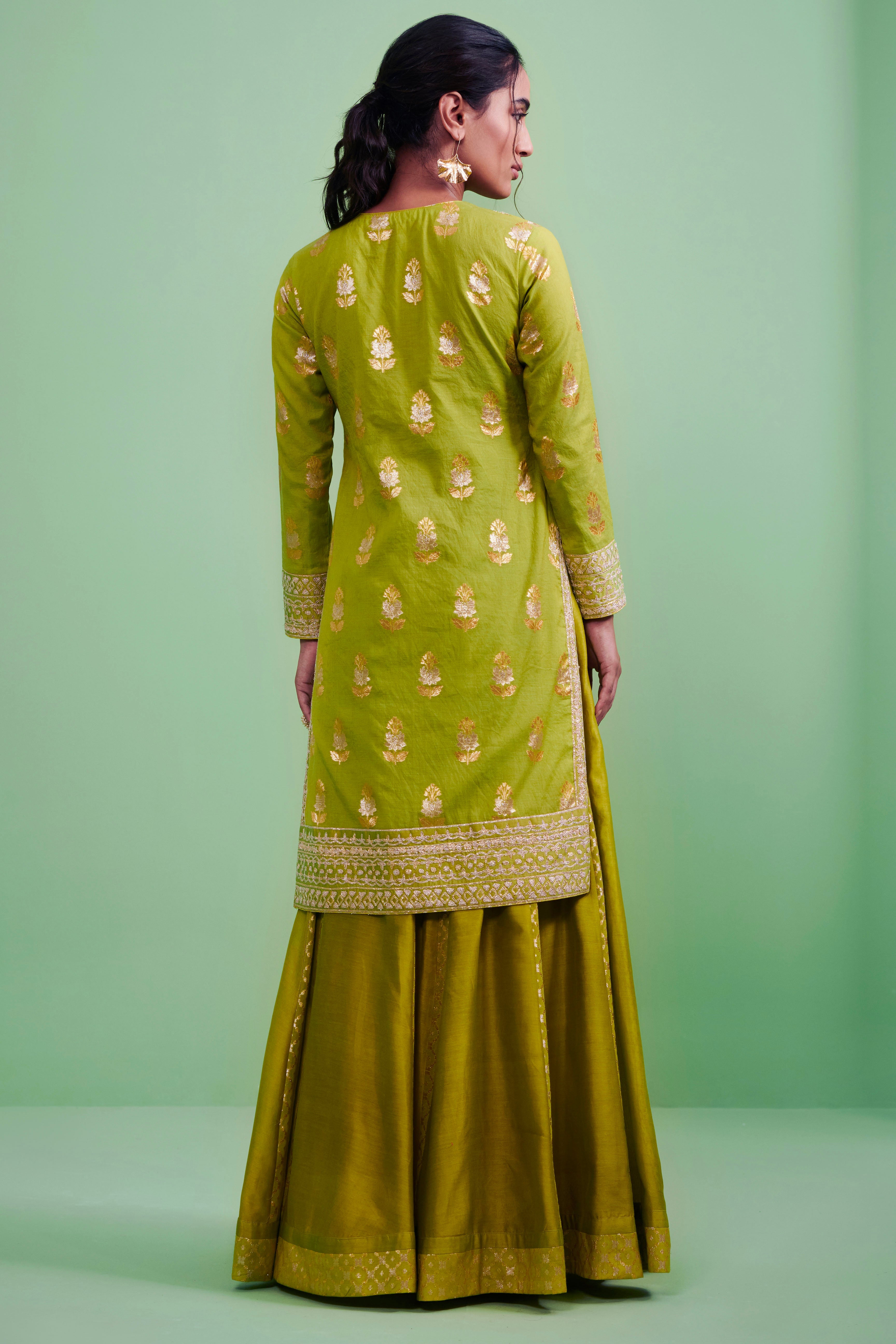 Green Kurta & Sharara Set- back view