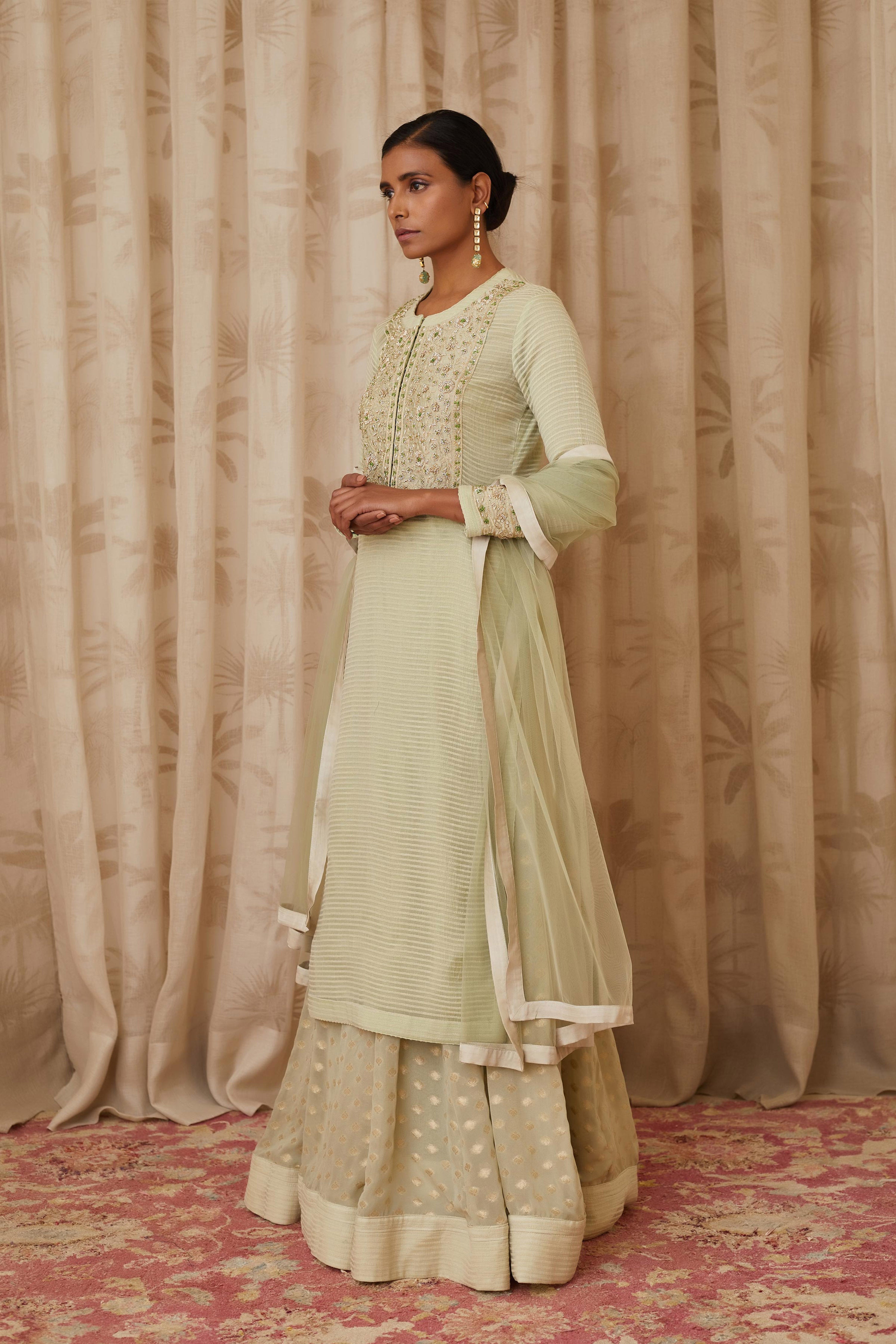 Mint Green Kurta Skirt Set.