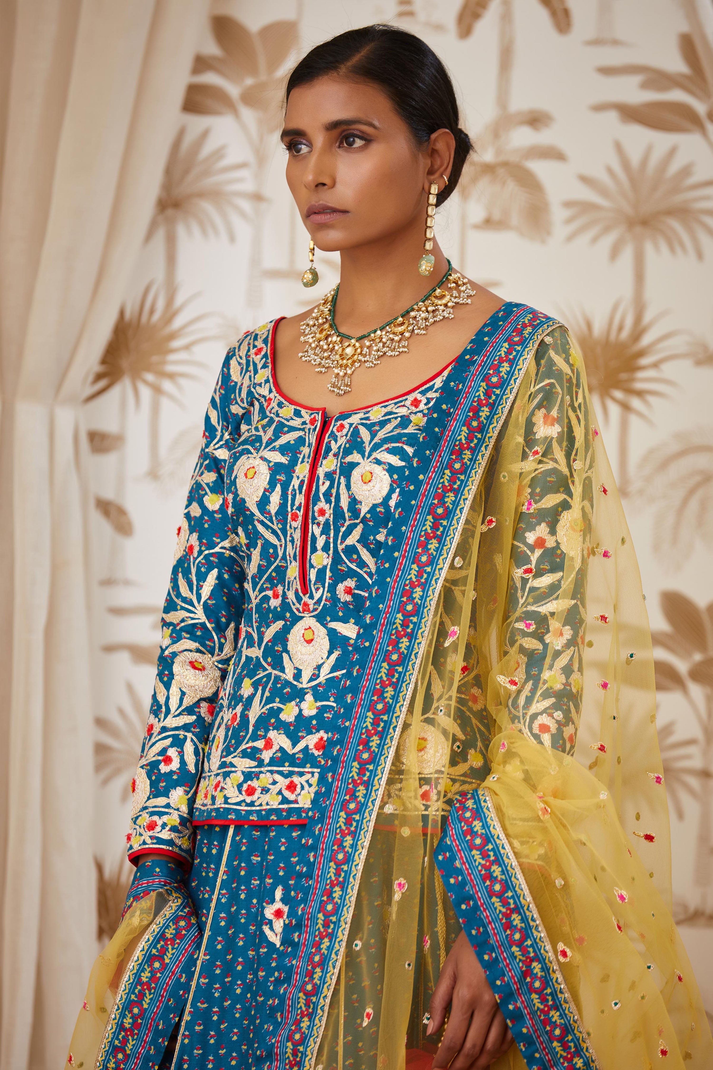 Teal Blue Short Kurta Set.