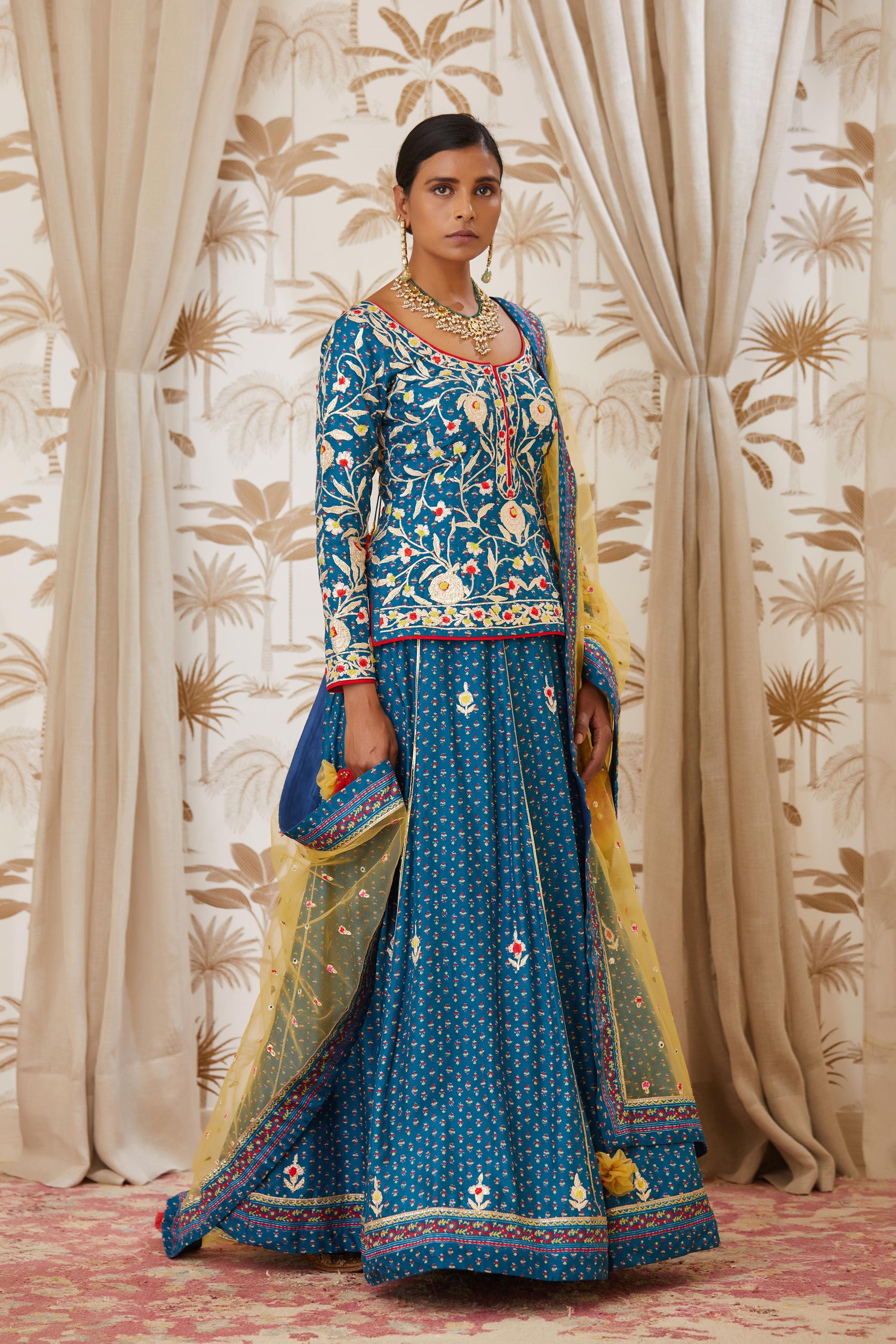 Teal Blue Short Kurta Set.