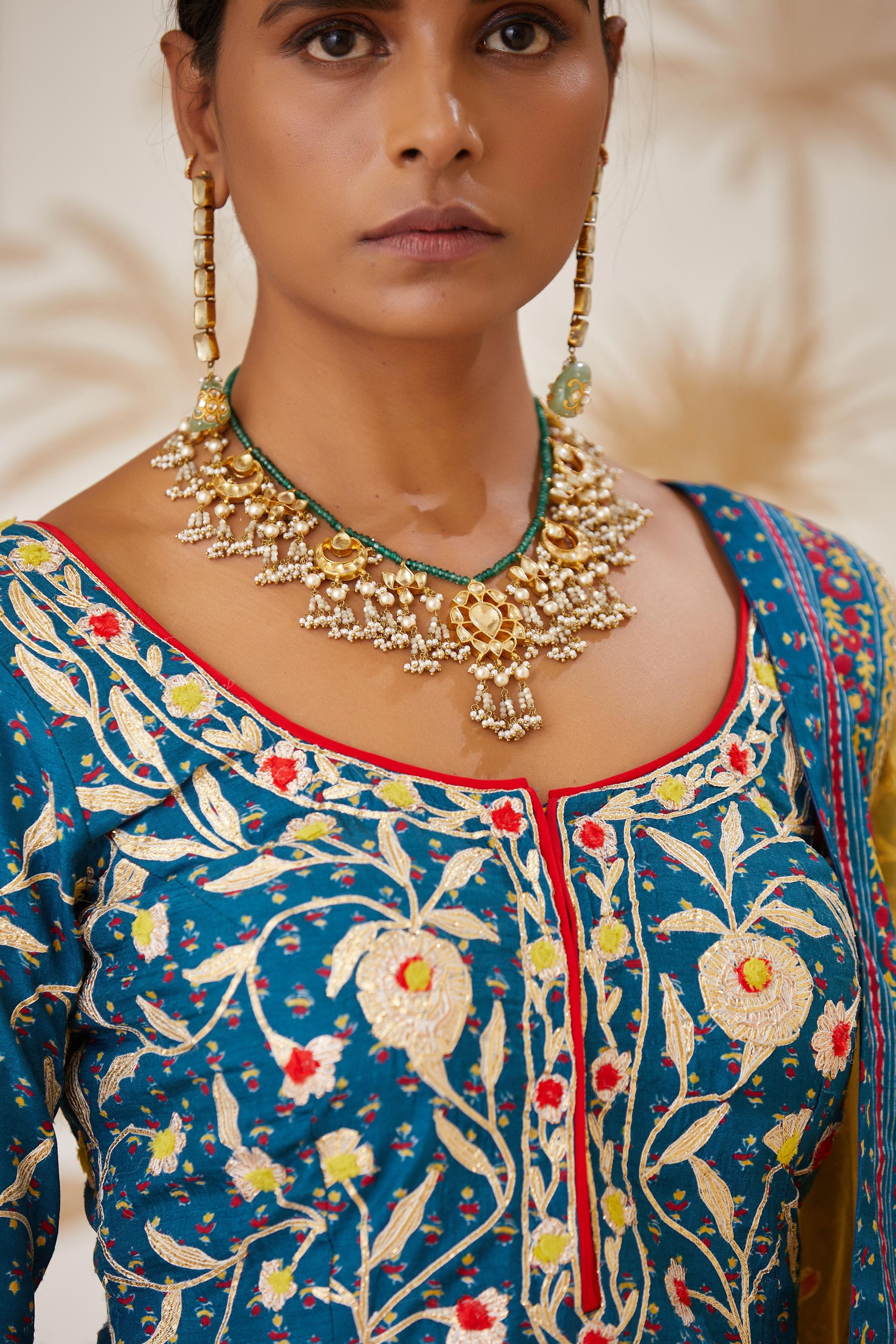 Teal Blue Short Kurta Set.