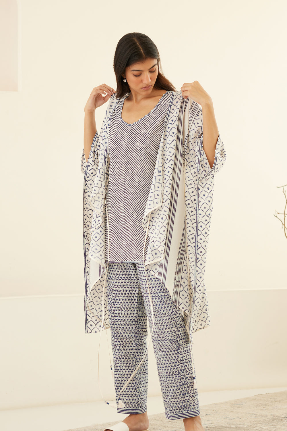 Buy Whisper White - Twilight Blue Tunic Set | Cotton and Clay