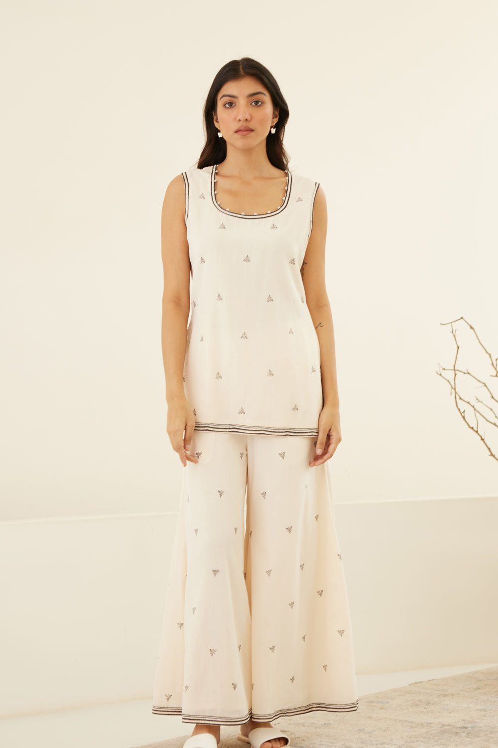 Buy Vanilla White - Beluga Black Tunic Set | Cotton and Clay