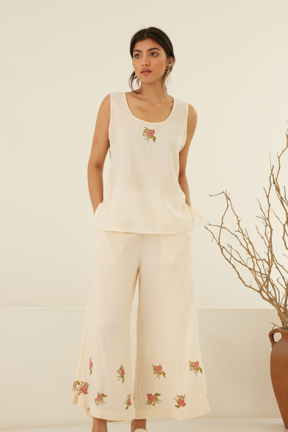  Women's Pristine White Printed Kimono Set | Cotton and Clay