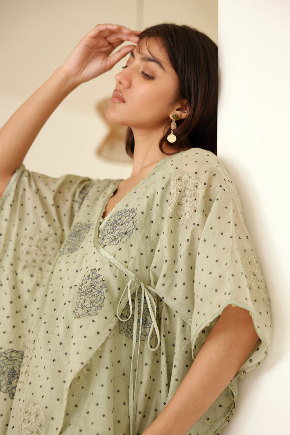 Buy Asymmetric Dust Green Printed Tunic Set | Cotton and Clay