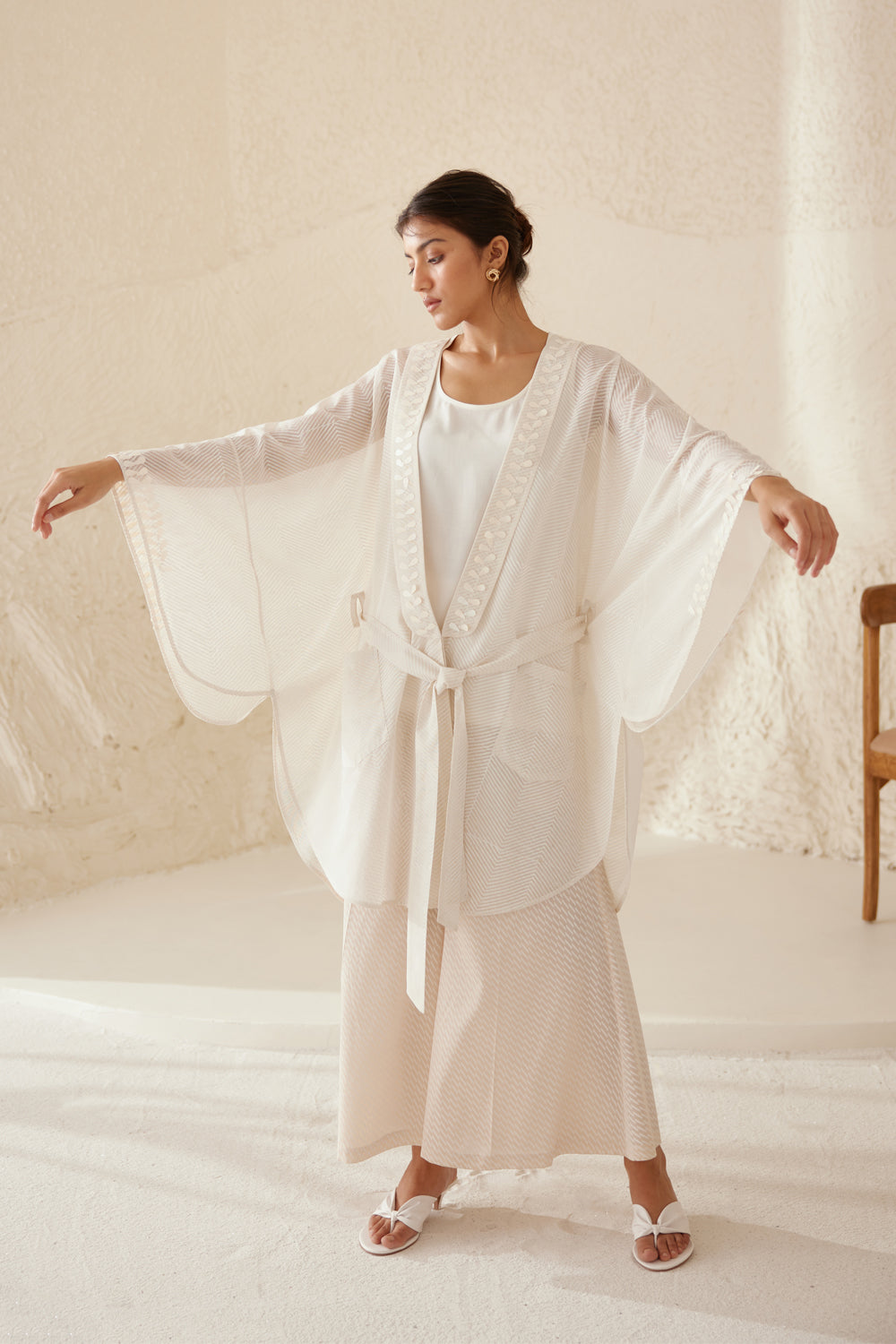 Shop Pristine White Printed Kimono Set | Cotton and Clay