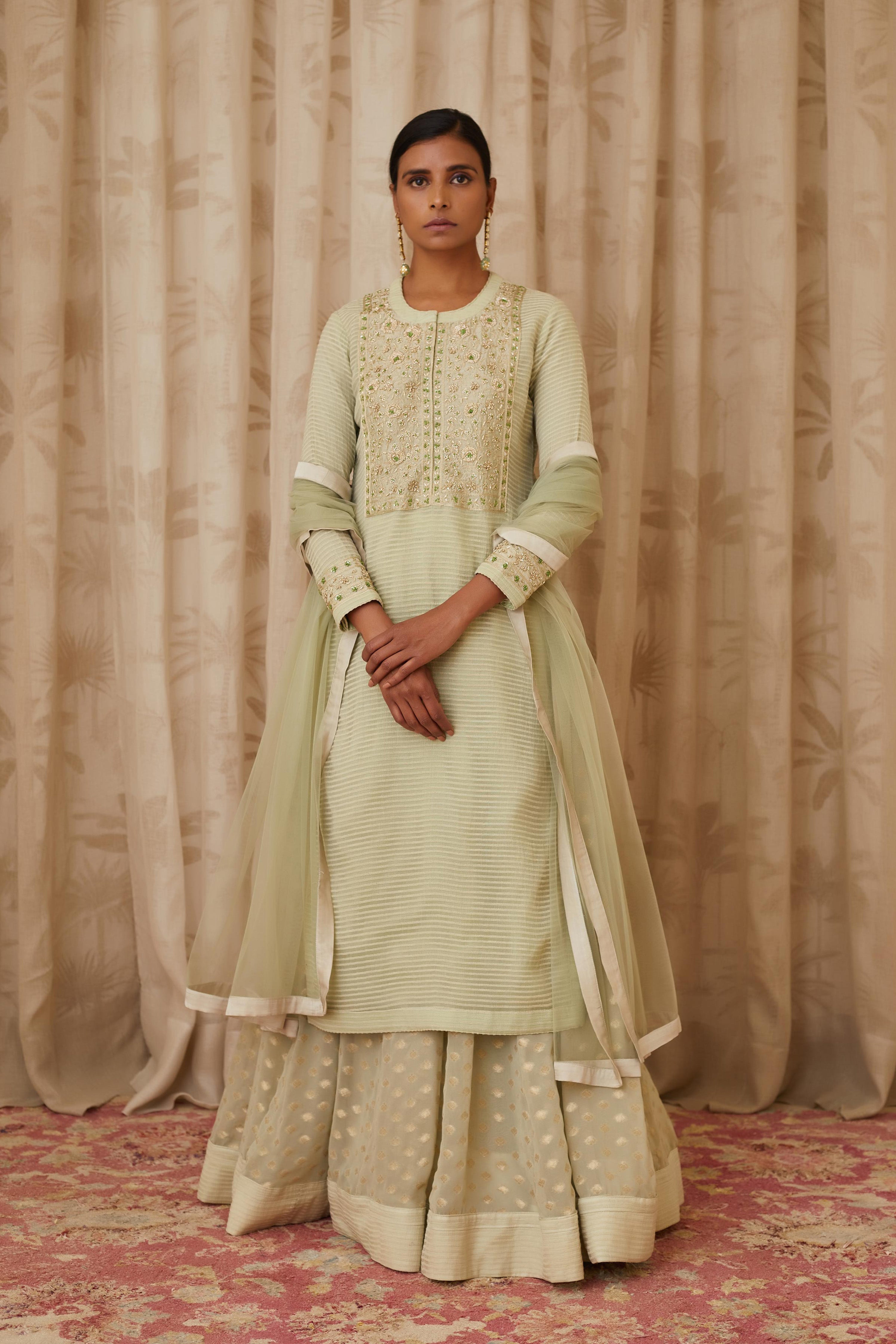 Mint Green Kurta Skirt Set.