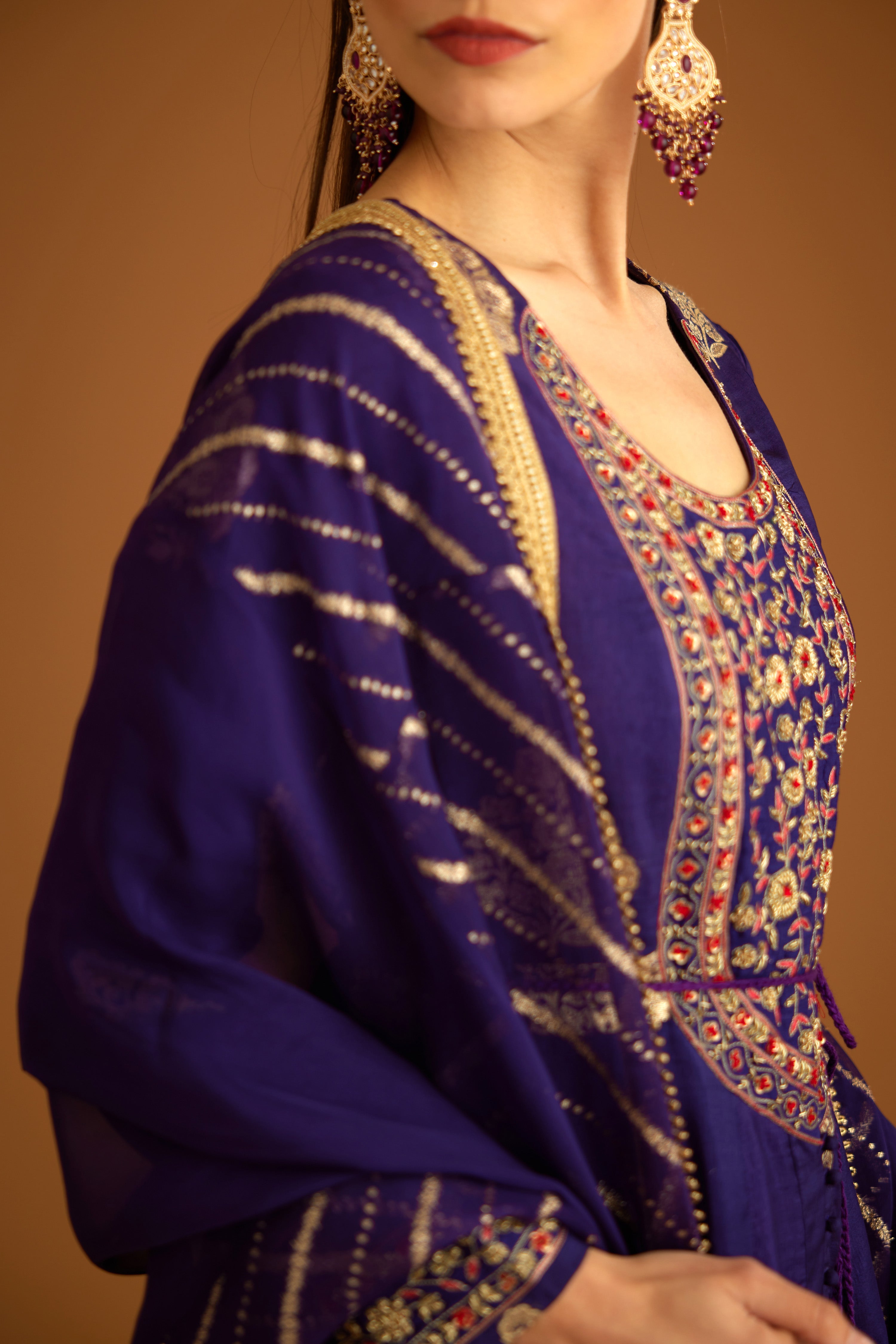 Dark Purple Anarkali Set- close view