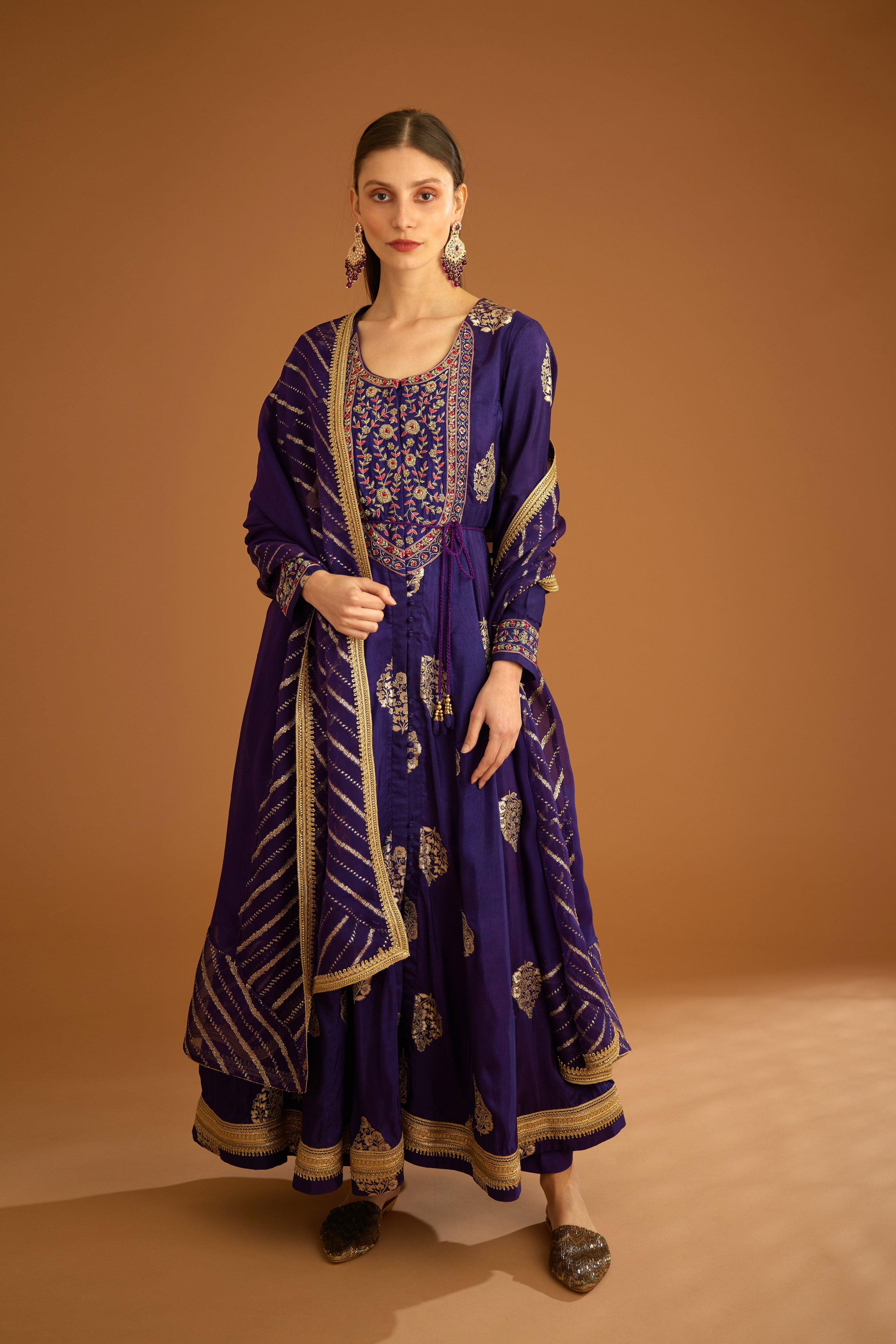 Dark Purple Anarkali Set- front view