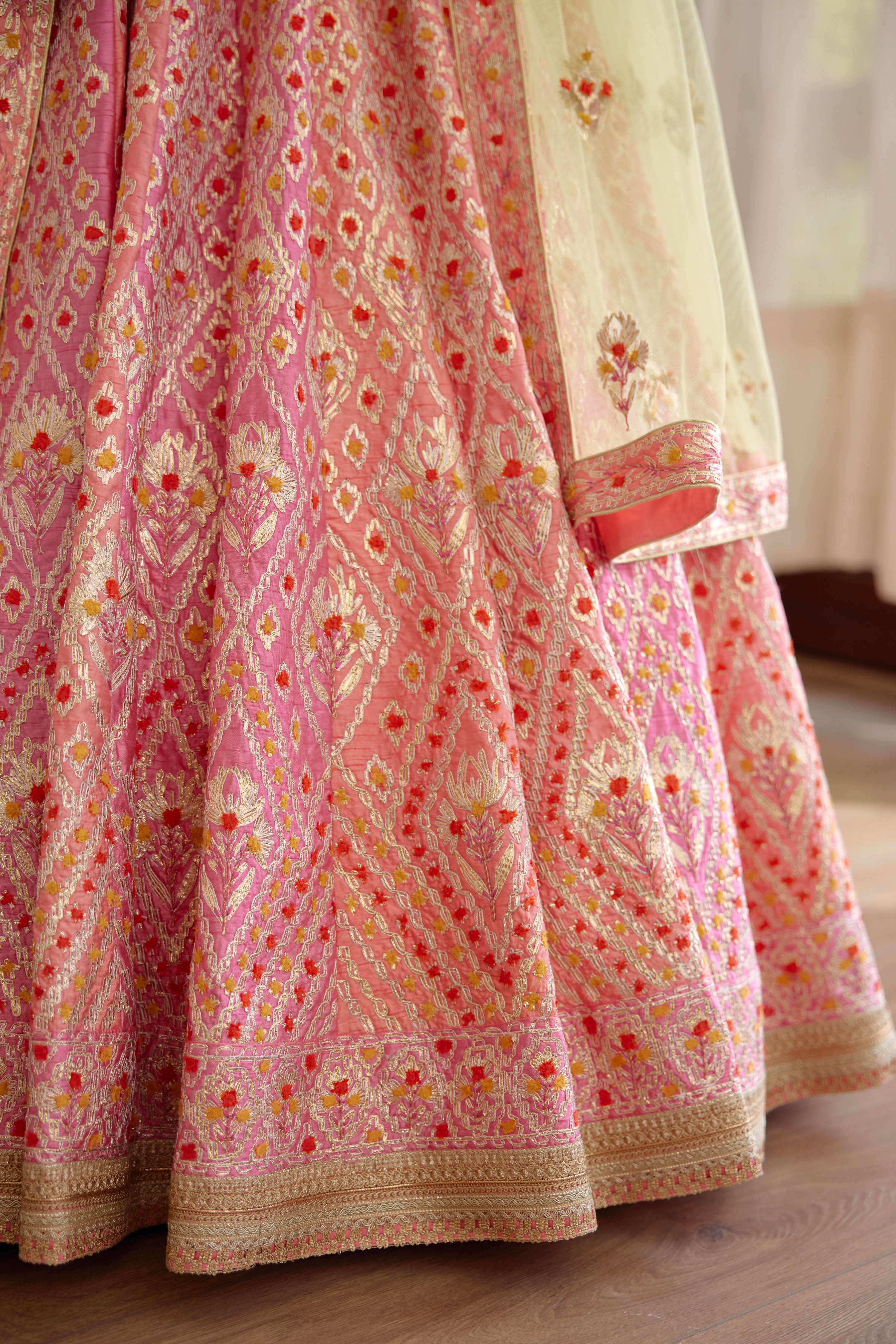 Coral Pink Printed Lehenga Set- close view