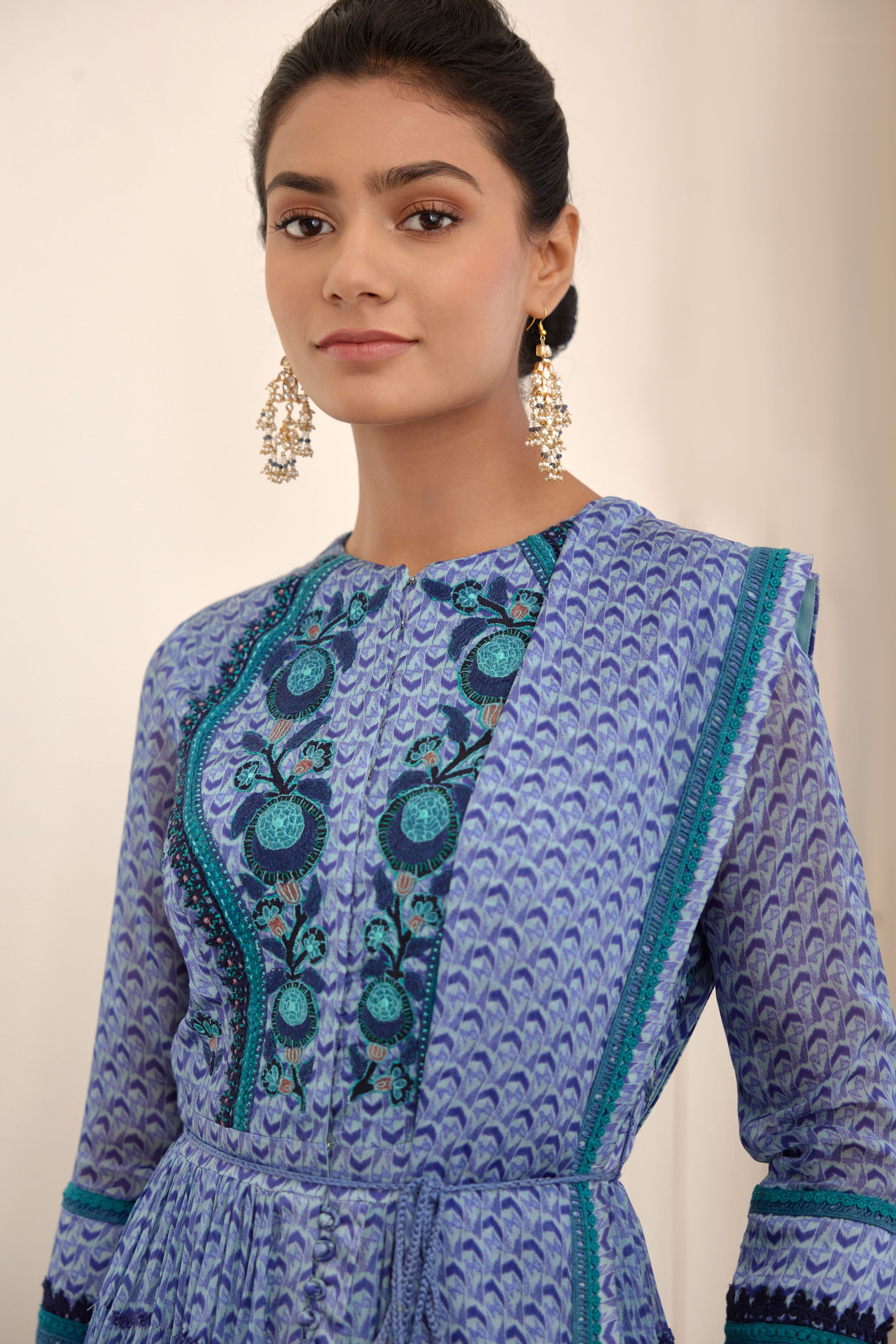 Blue Anarkali Set/ close view