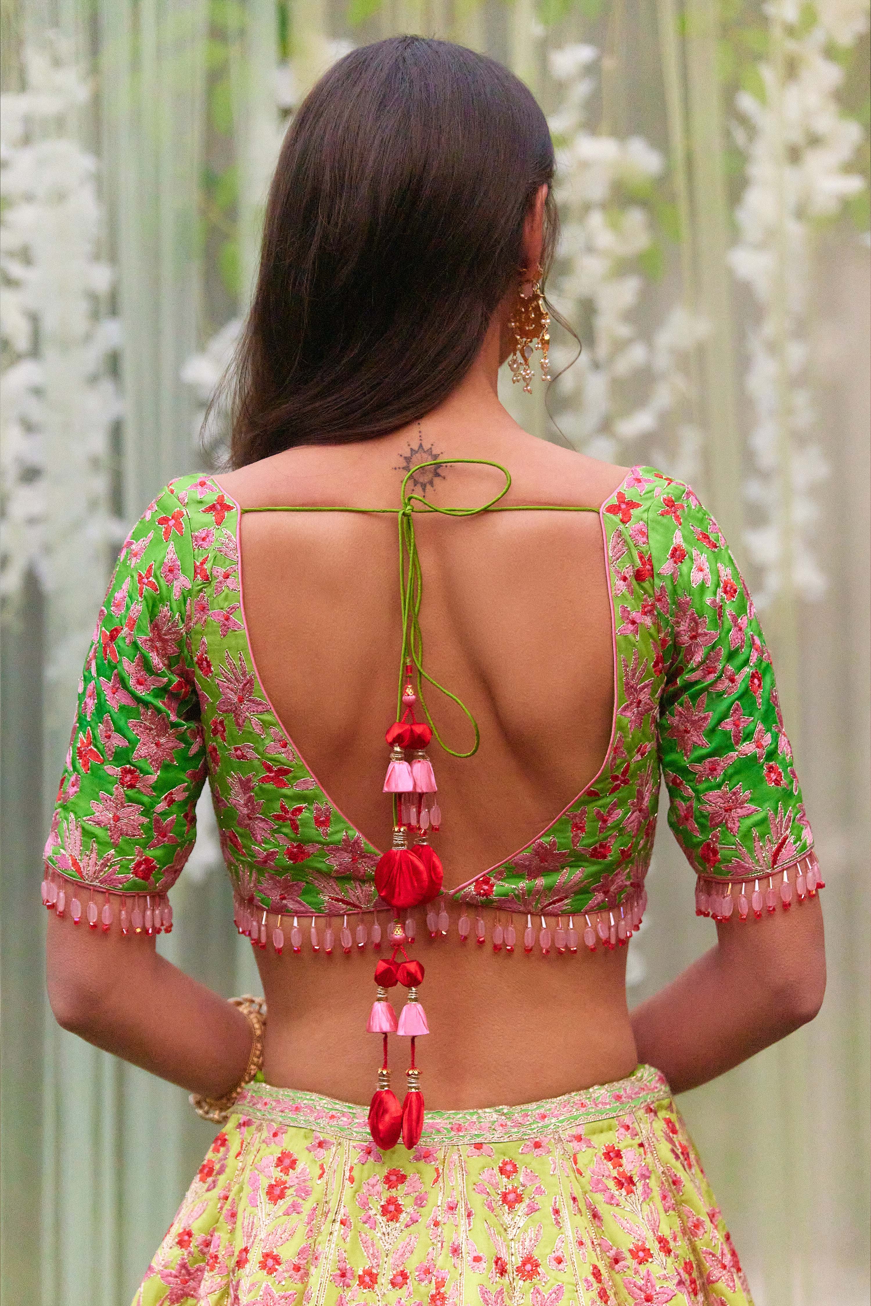 Green Shaded Silk Lehenga- back view
