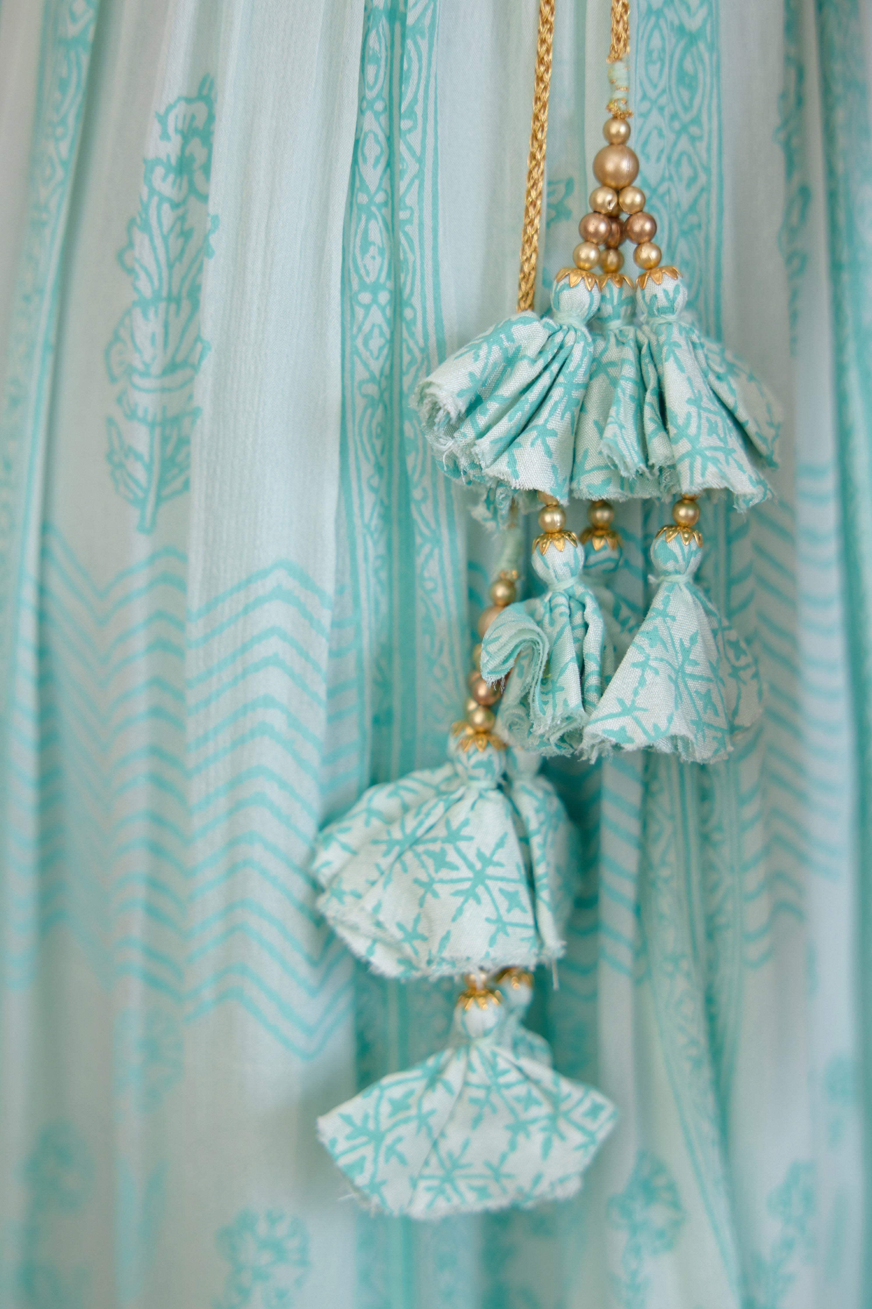 Block Printed Ice Blue Lehenga Set- close view