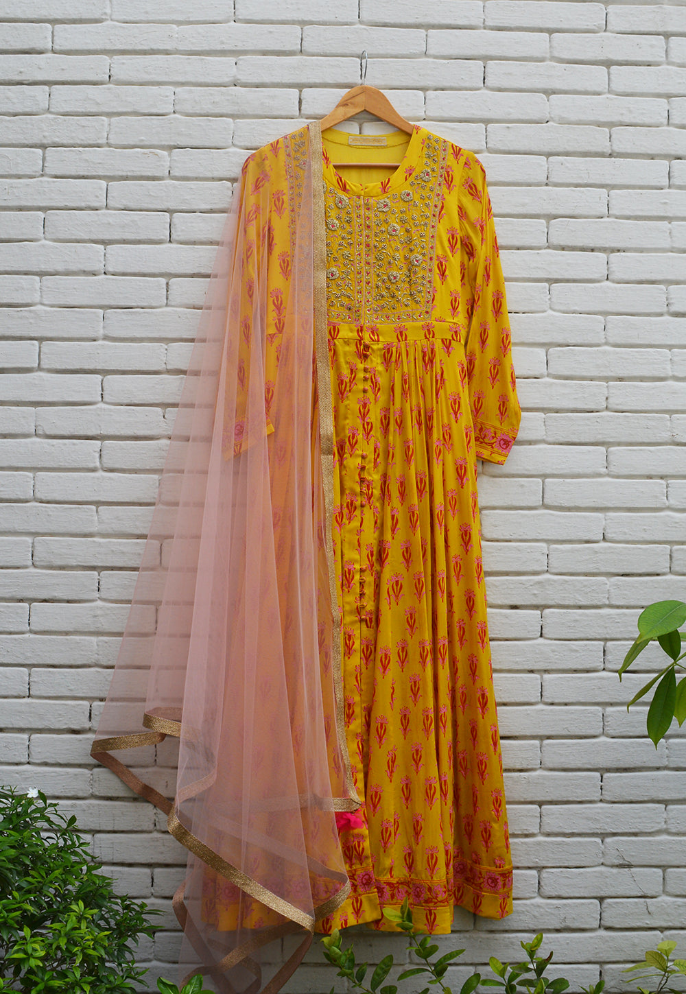 Mustard Yellow Anarkali Set.