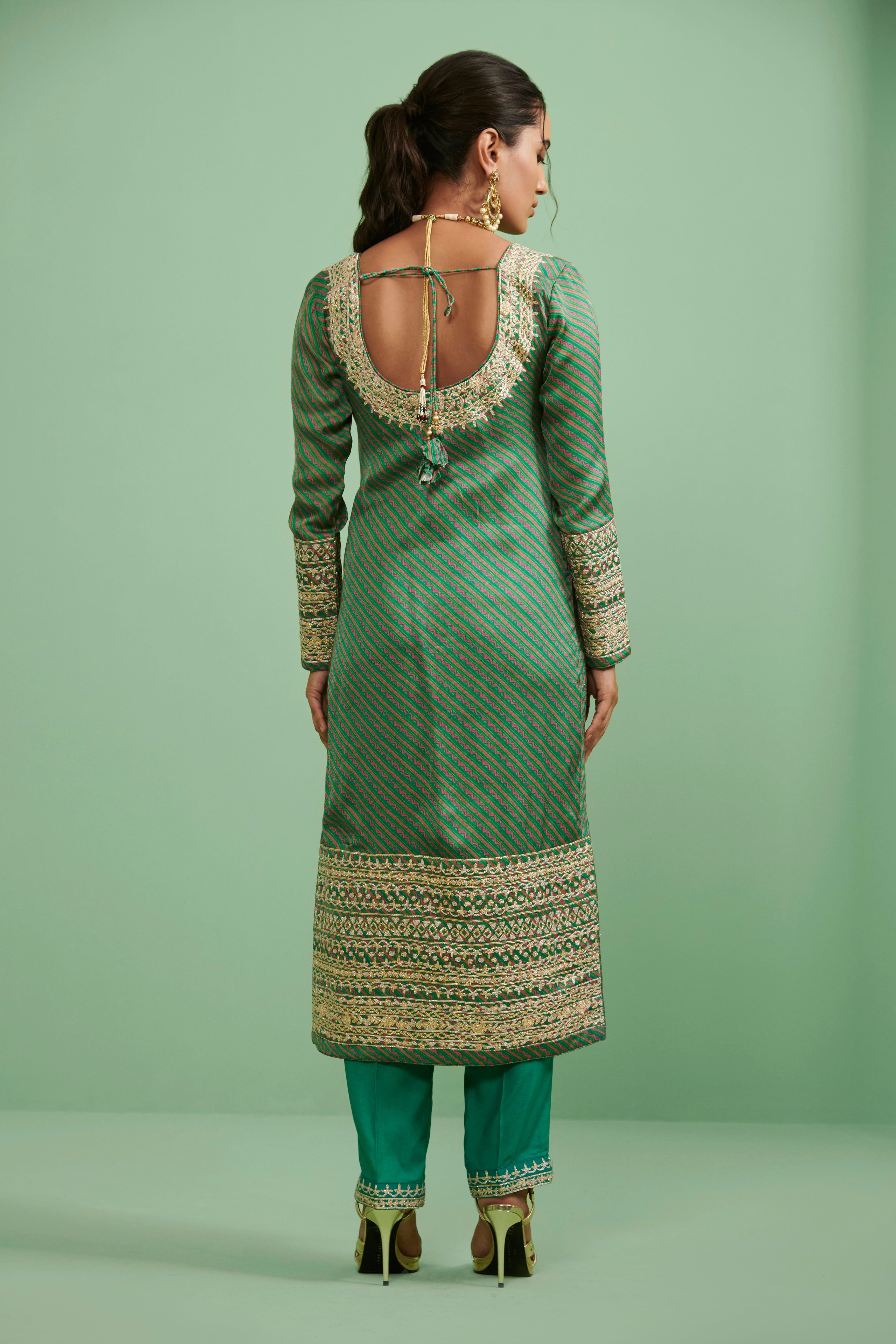 Printed Green Kurta Set- back view