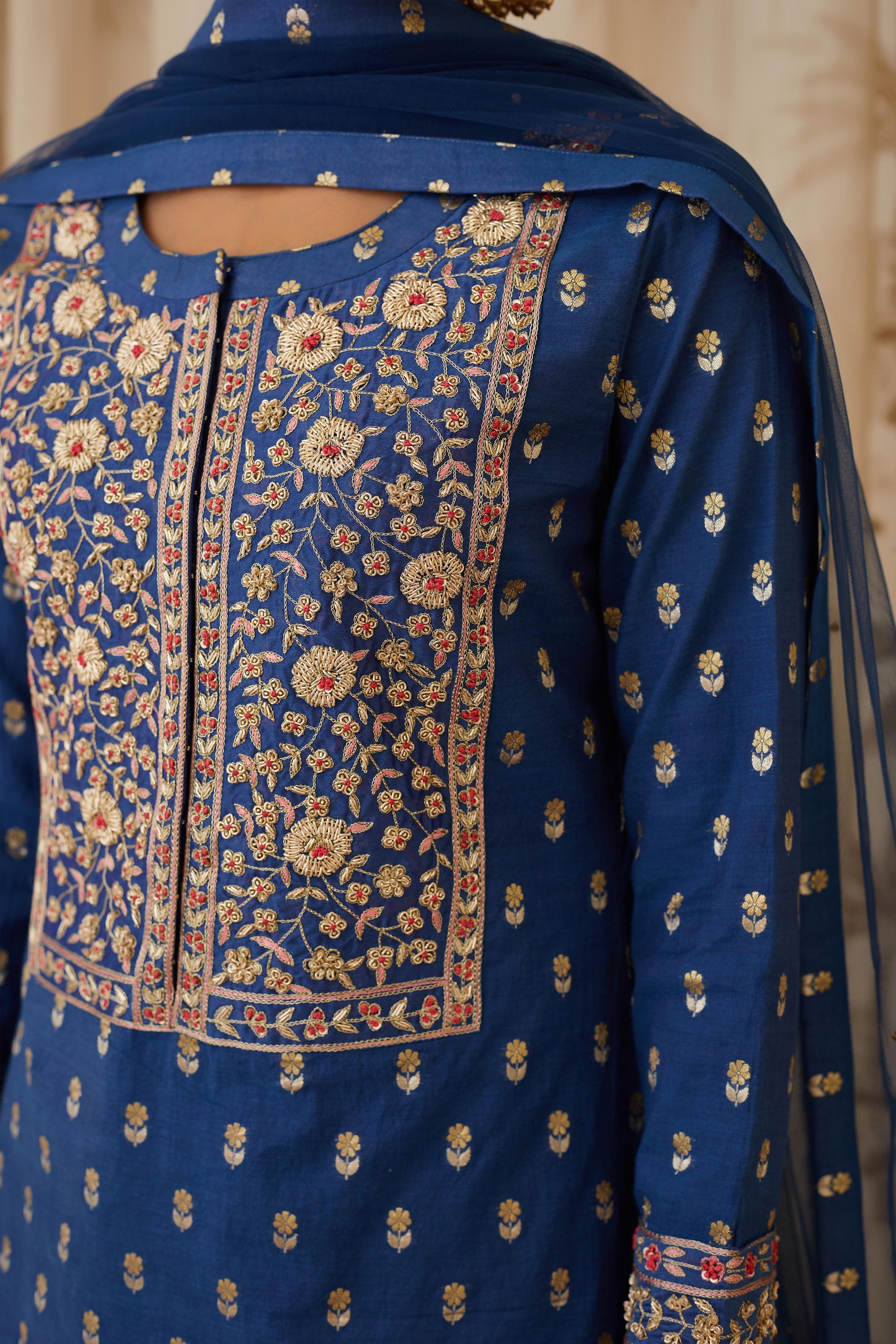 Royal Blue Kurta Skirt Set.