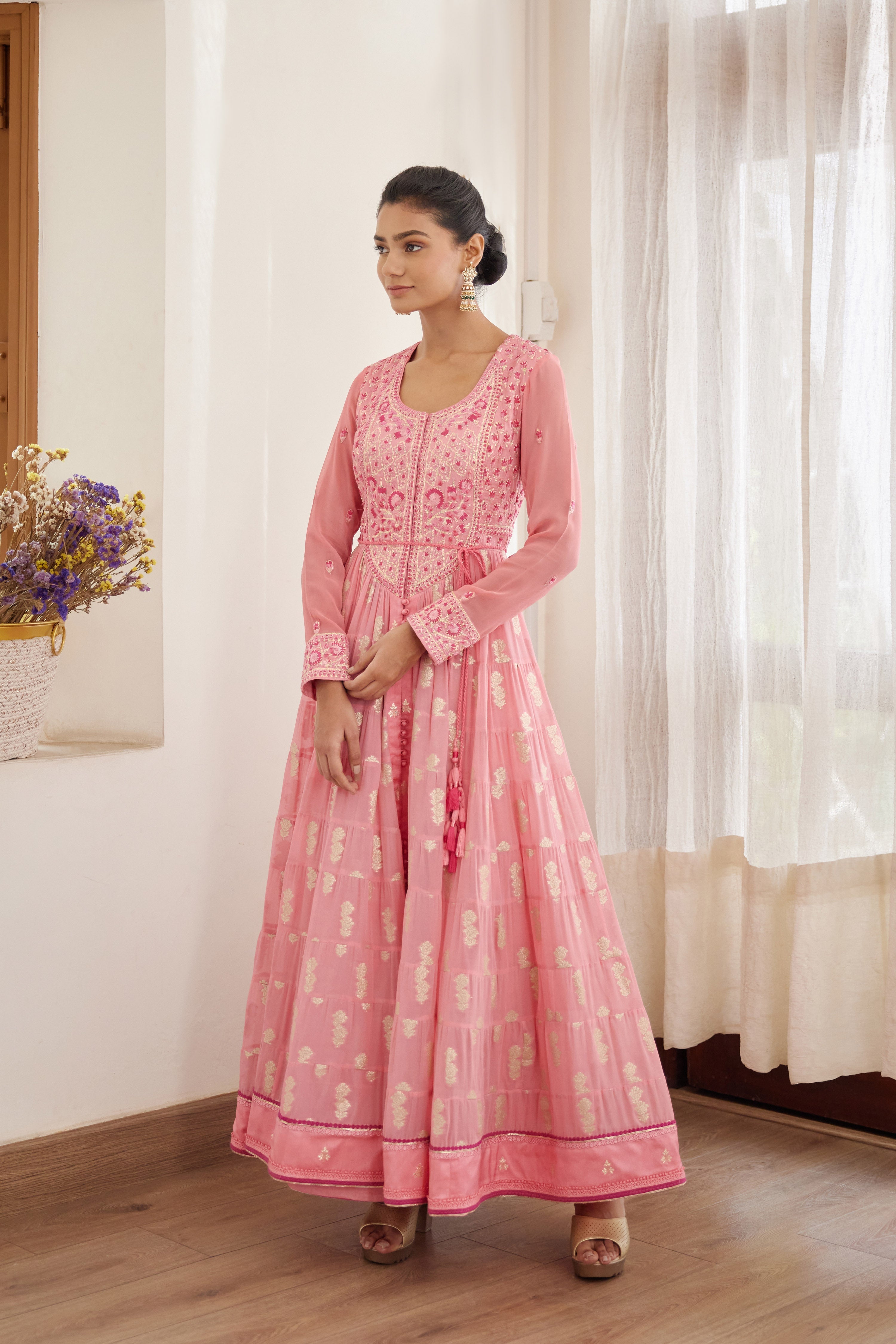 Rose Pink Anarkali Set.