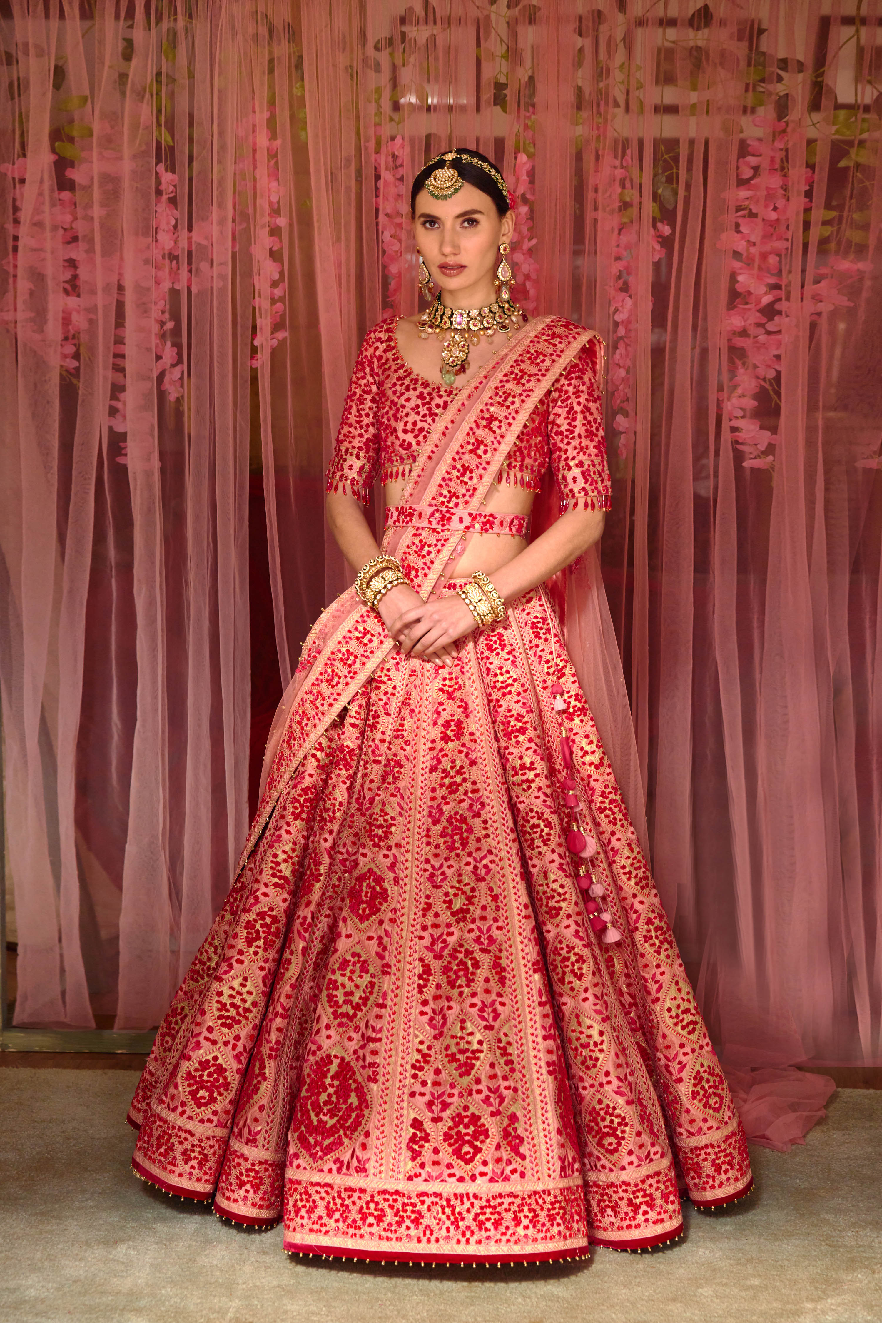 Multicoloured Pink Lehenga Set.