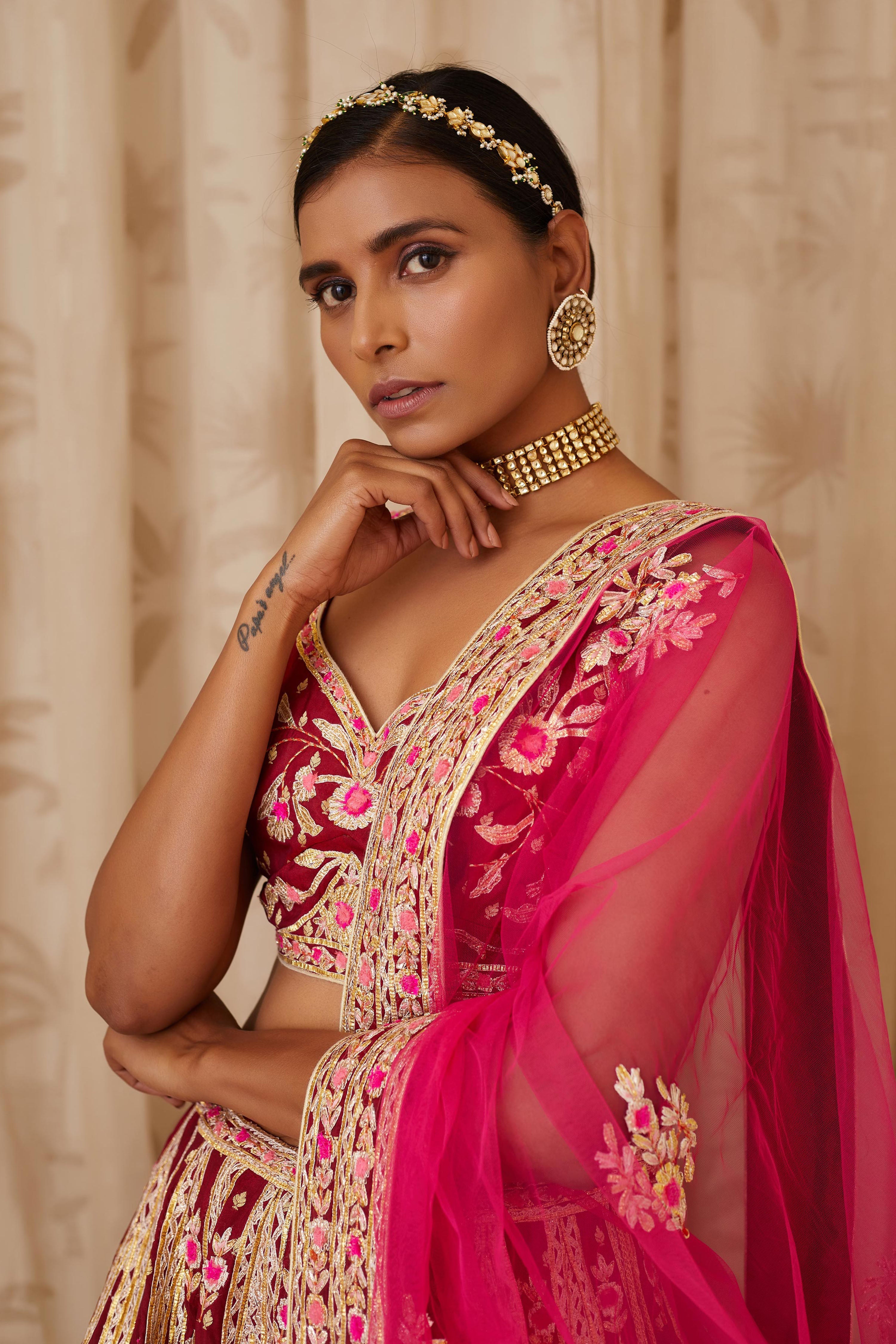 Maroon Lehenga Set.