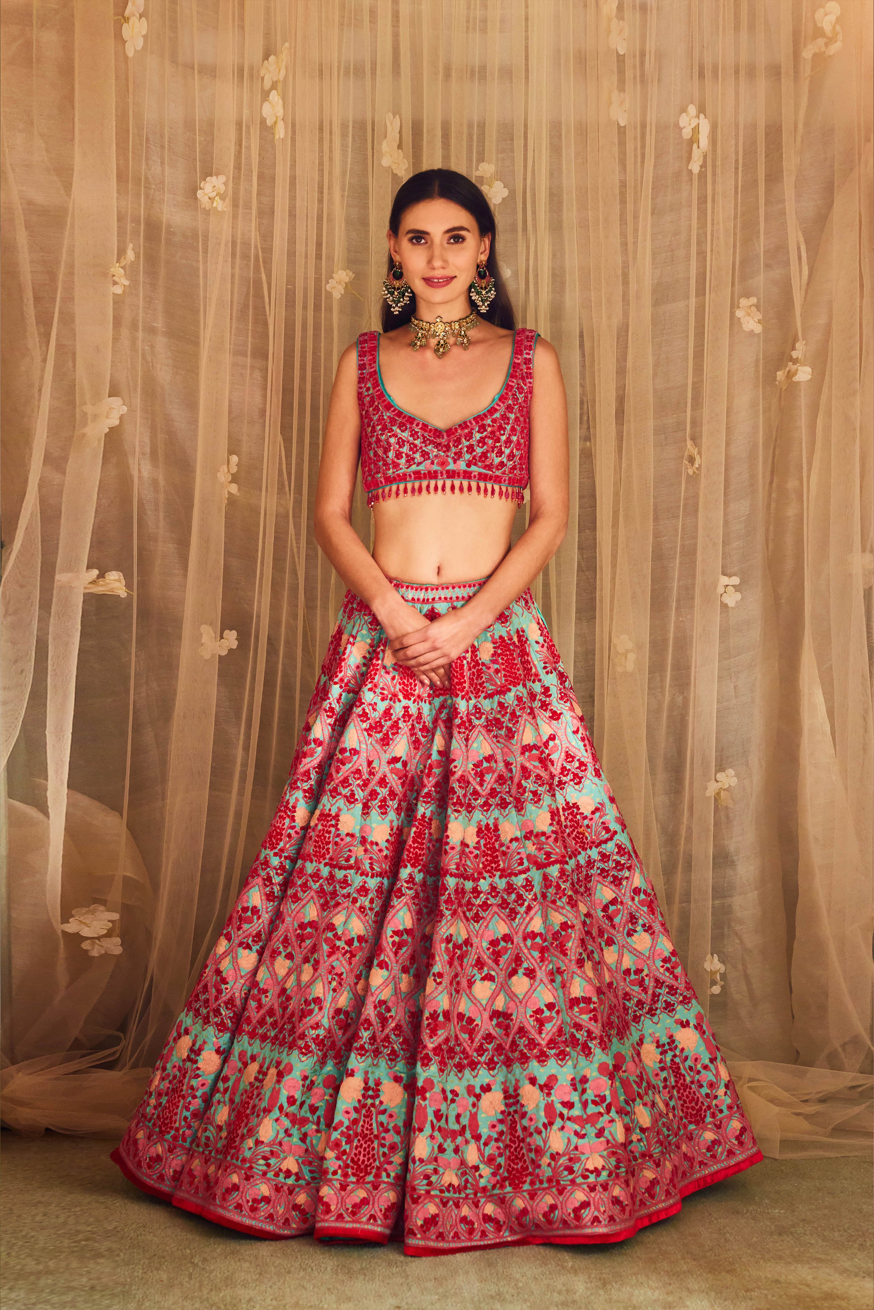 Pink Blue Lehenga Set.