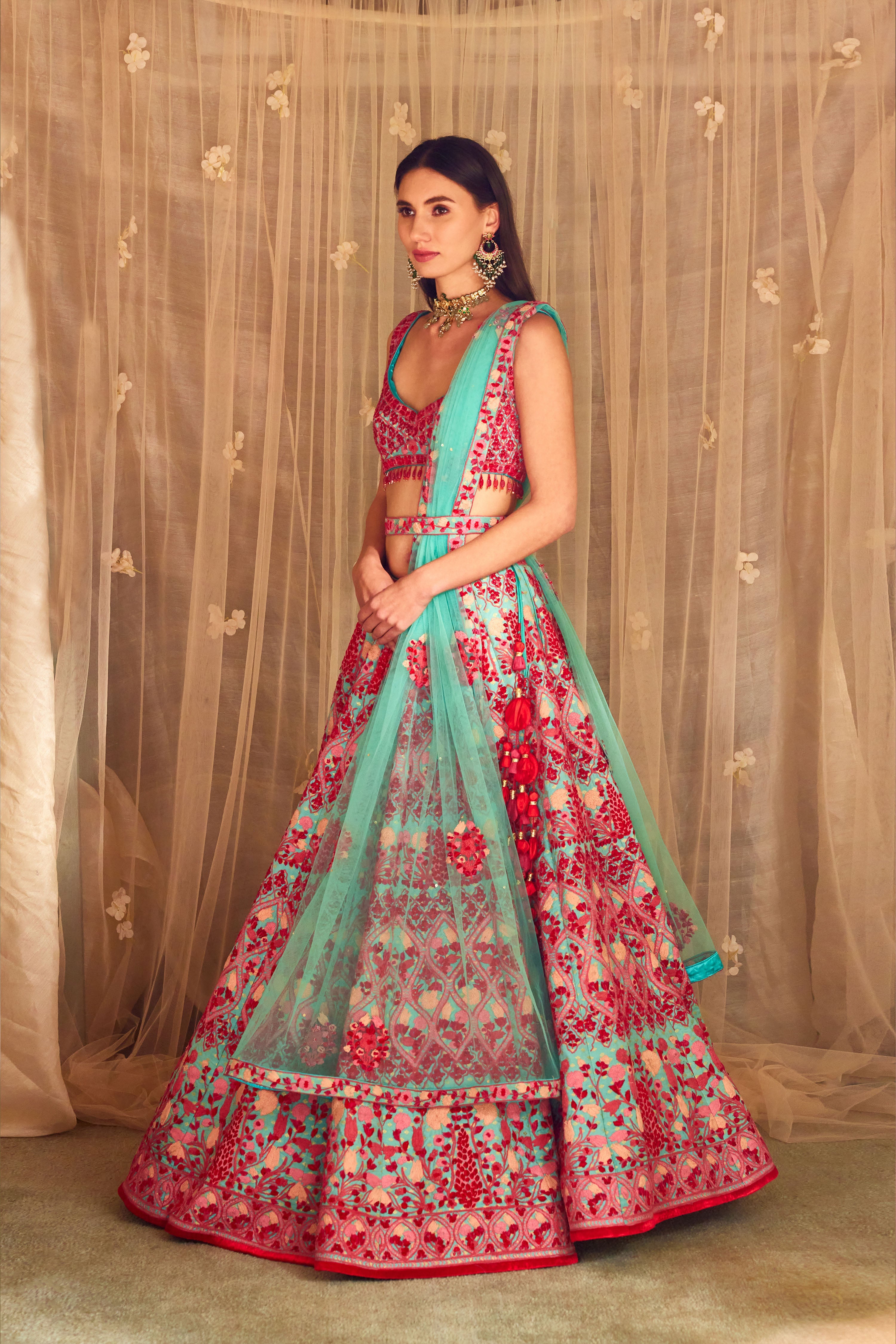Pink Blue Lehenga Set.