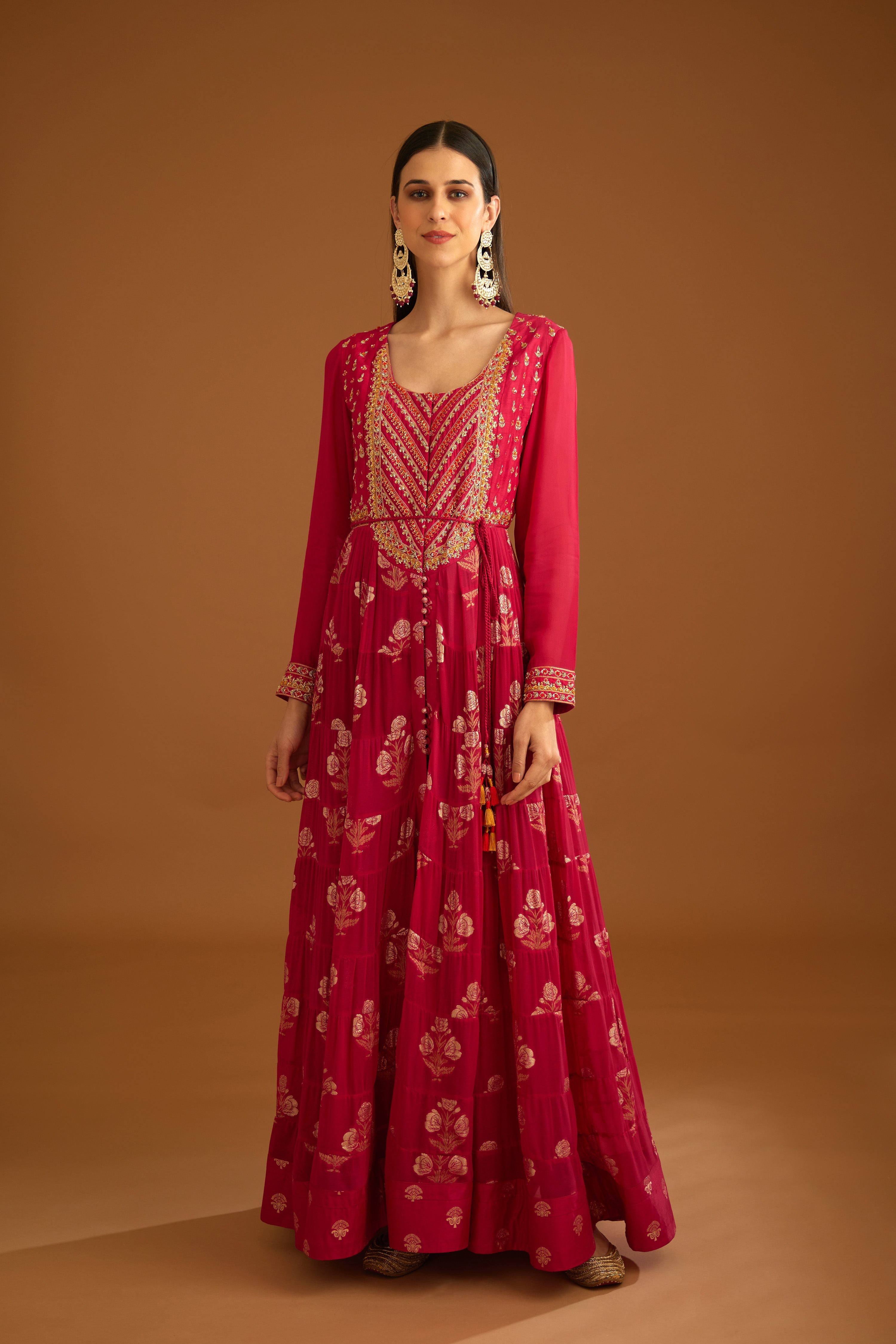 Georgette Dark Pink Anarkali Set- front view