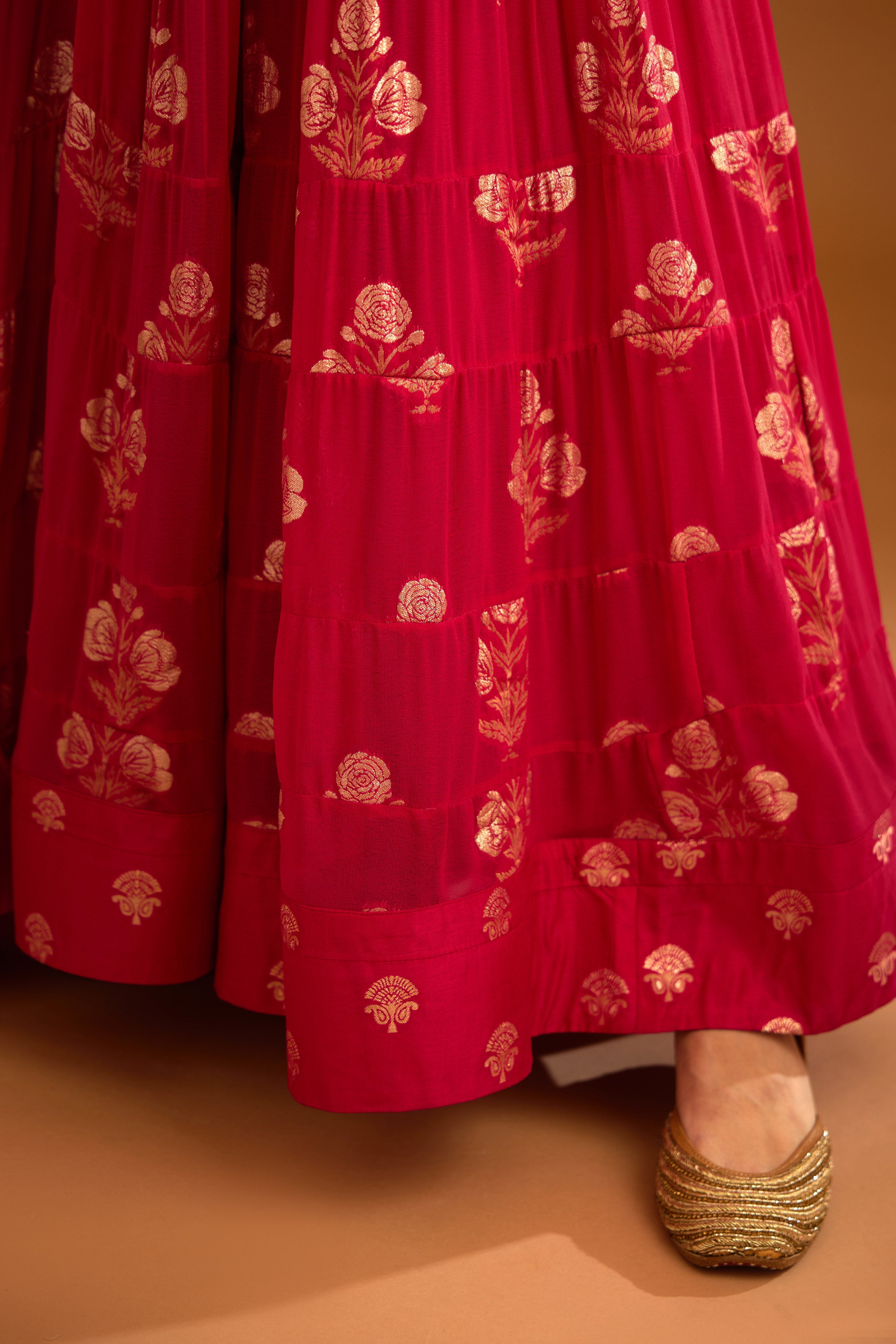 Georgette Dark Pink Anarkali Set- close view