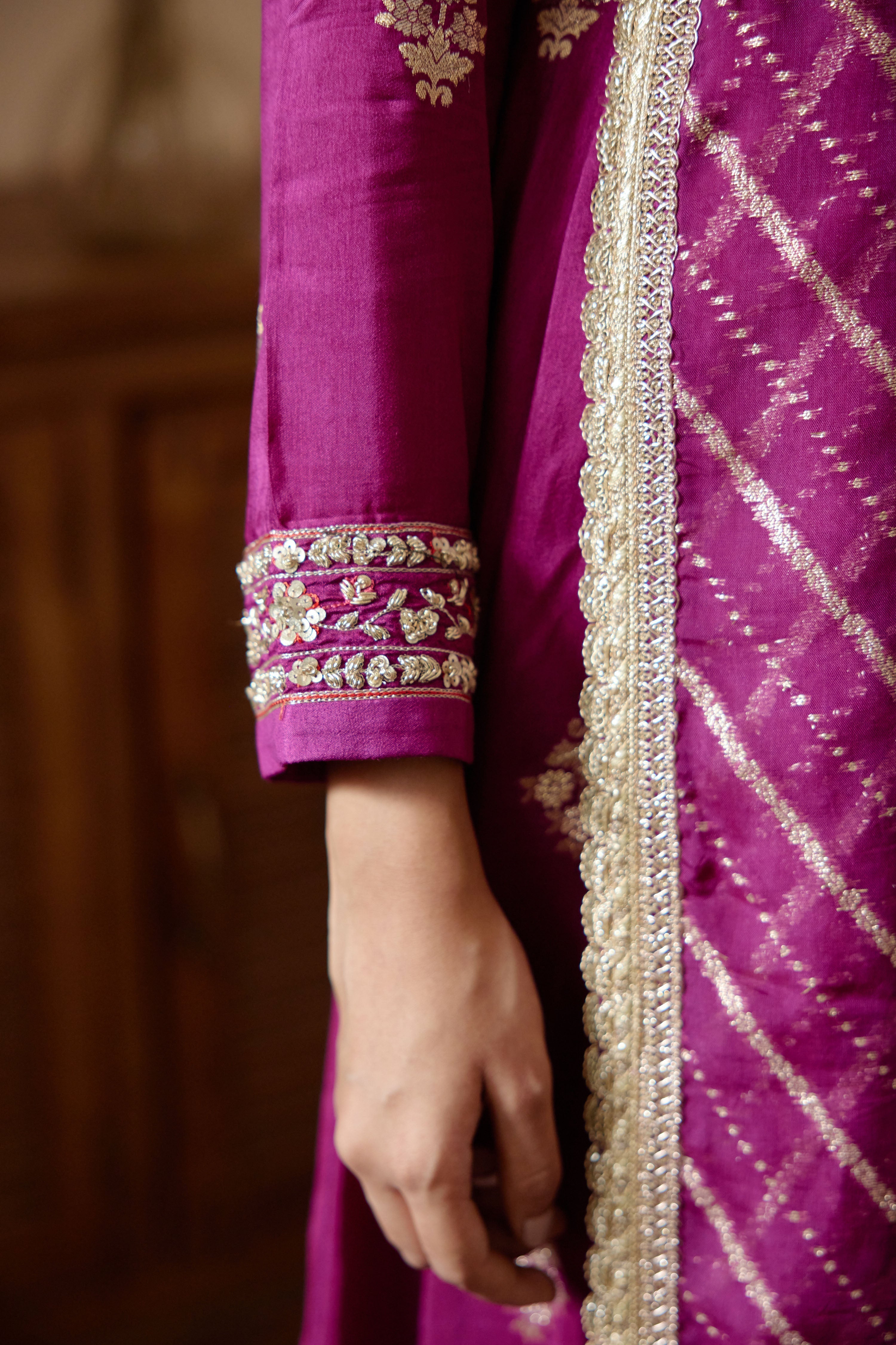Wine Anarkali Set.