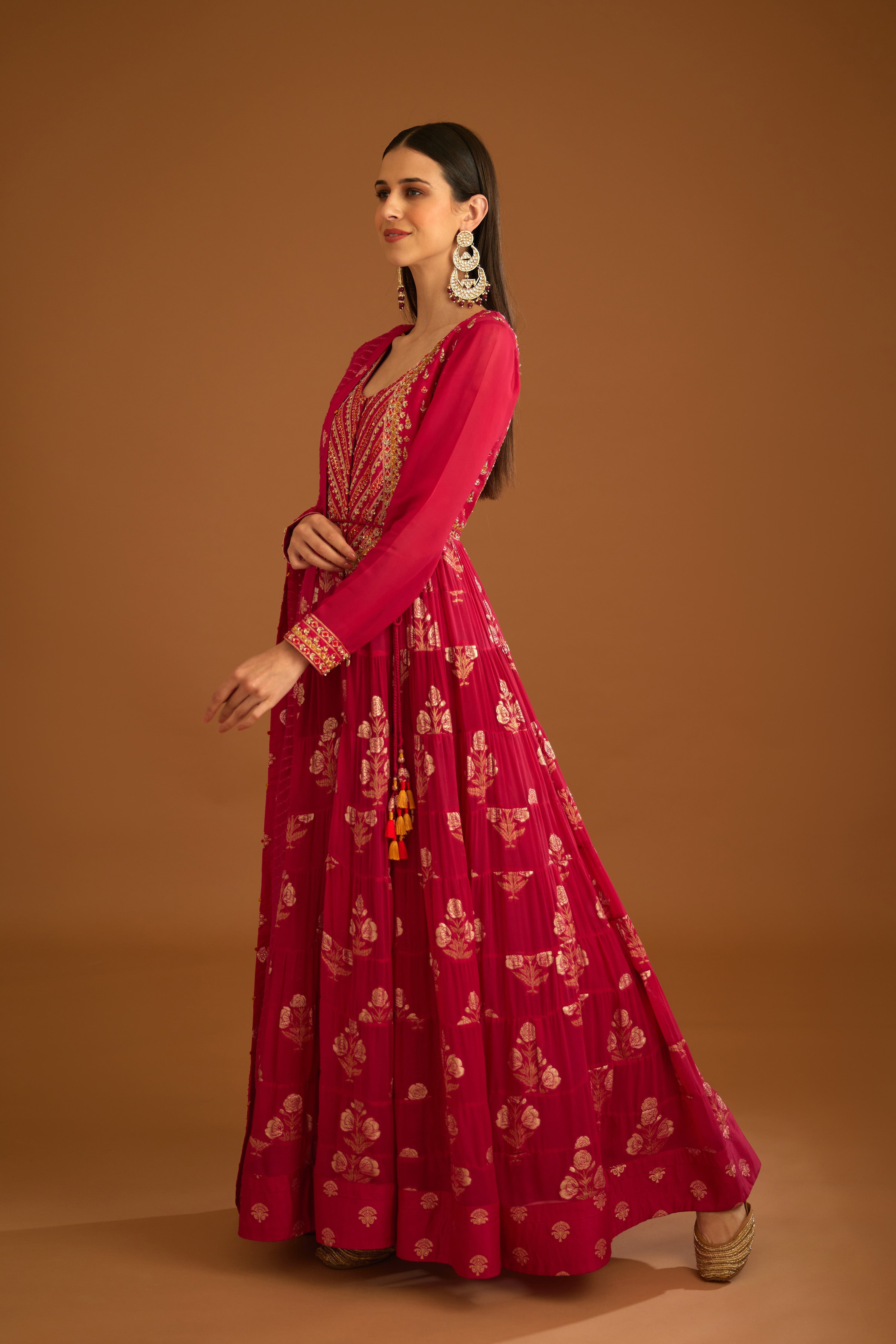 Georgette Dark Pink Anarkali Set- side view