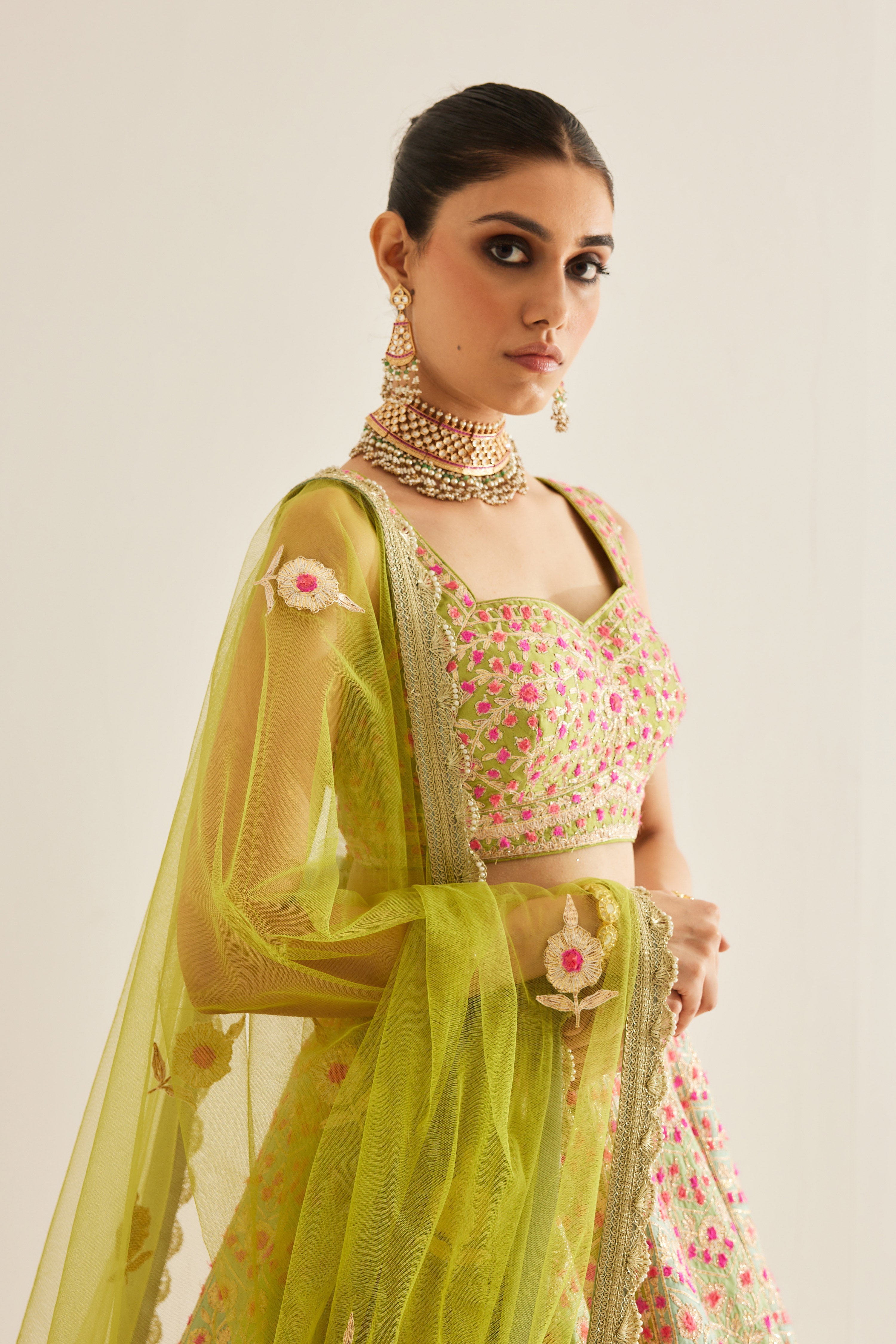 Multi Green Lehenga Set